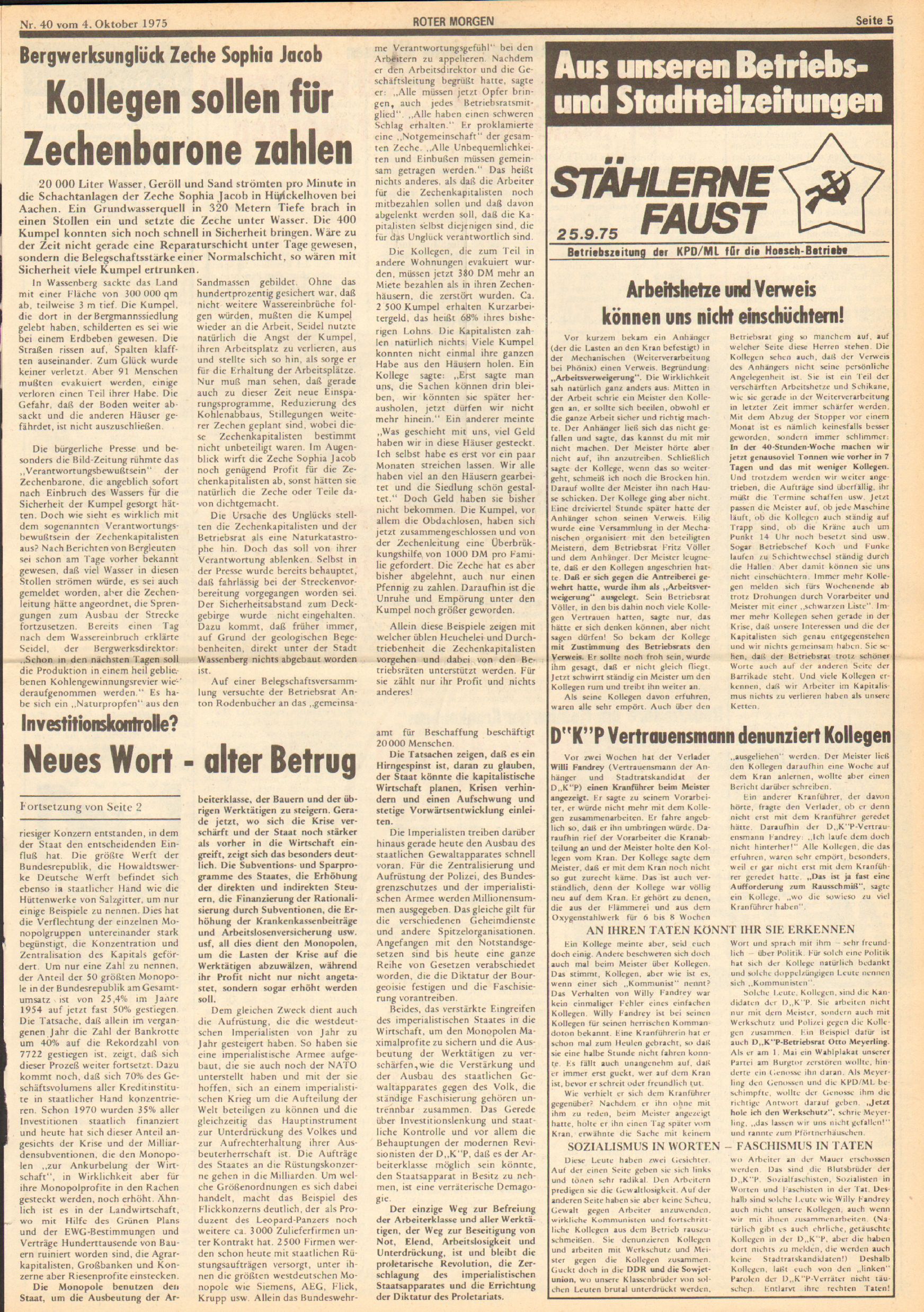Roter Morgen, 9. Jg., 4. Oktober 1975, Nr. 40, Seite 5