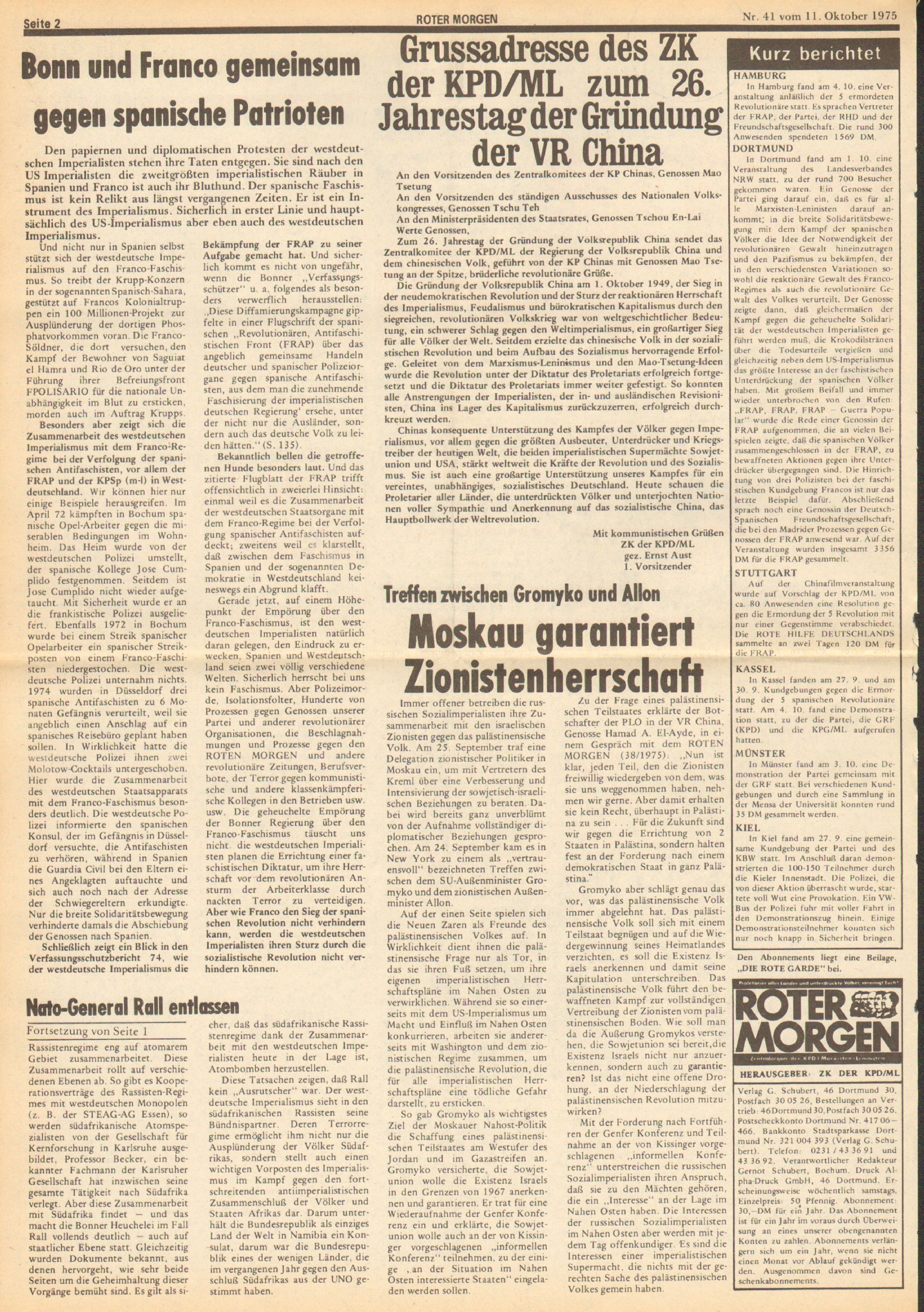 Roter Morgen, 9. Jg., 11. Oktober 1975, Nr. 41, Seite 2