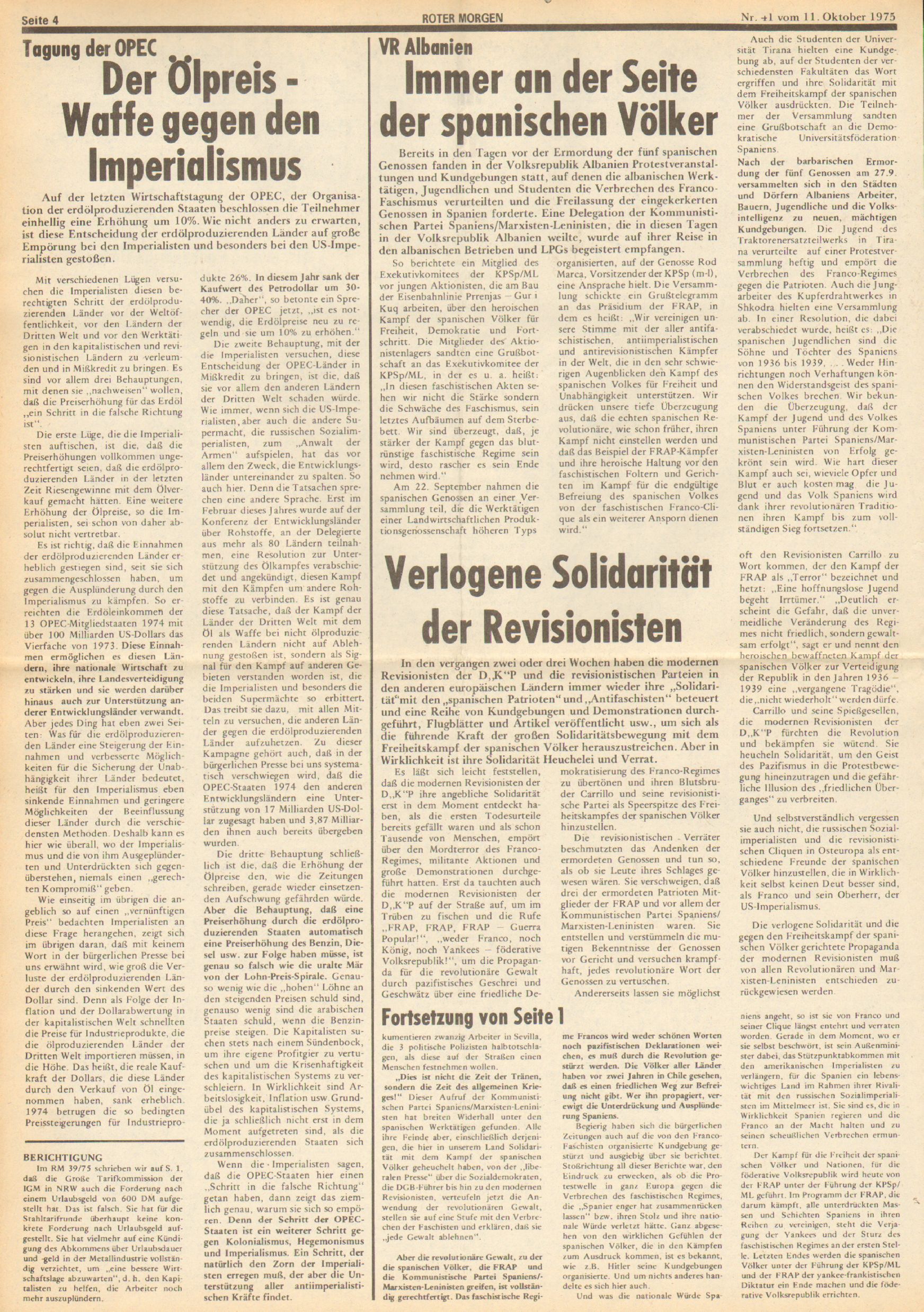 Roter Morgen, 9. Jg., 11. Oktober 1975, Nr. 41, Seite 4