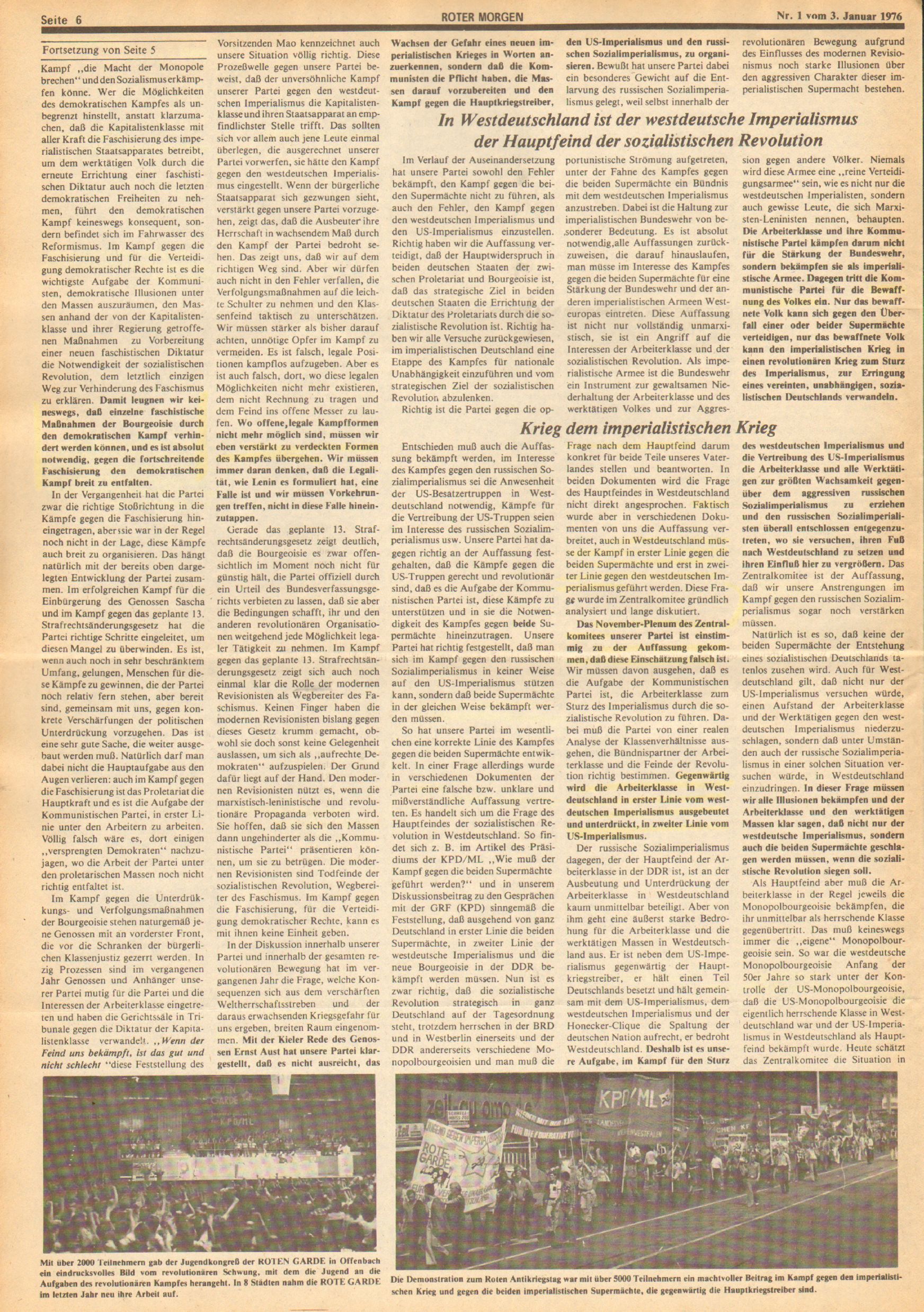 Roter Morgen, 10. Jg., 3. Januar 1976, Nr. 1, Seite 6