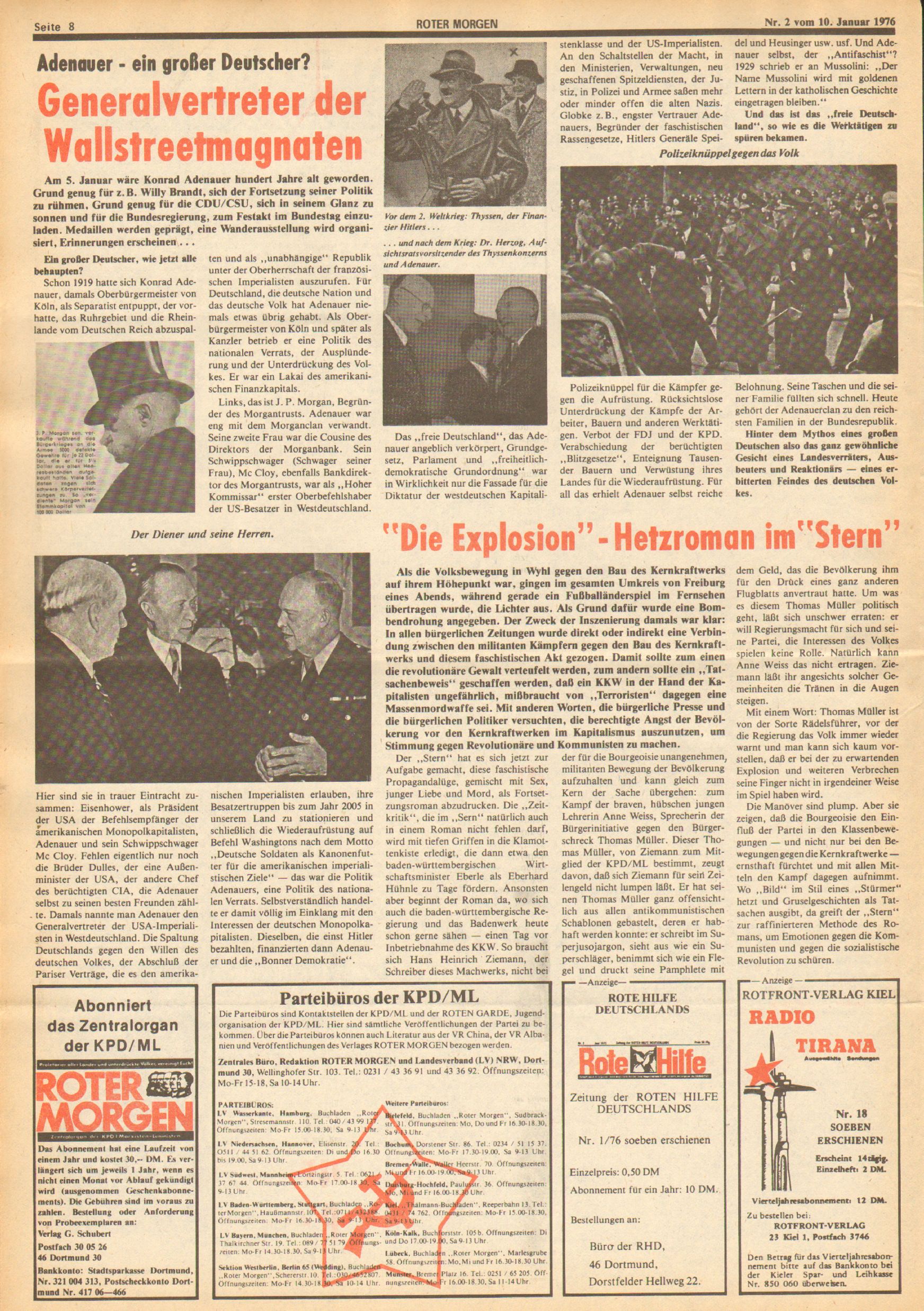 Roter Morgen, 10. Jg., 10. Januar 1976, Nr. 2, Seite 8