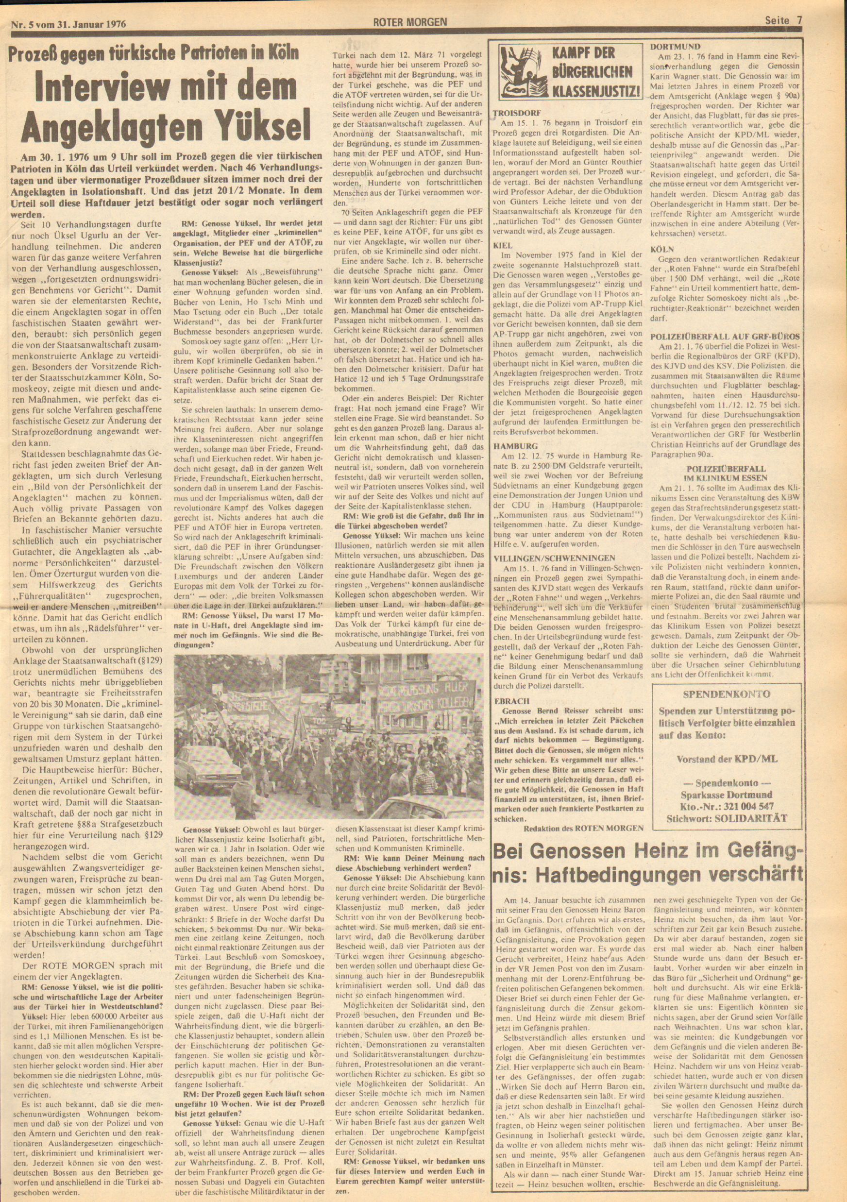 Roter Morgen, 10. Jg., 31. Januar 1976, Nr. 5, Seite 7