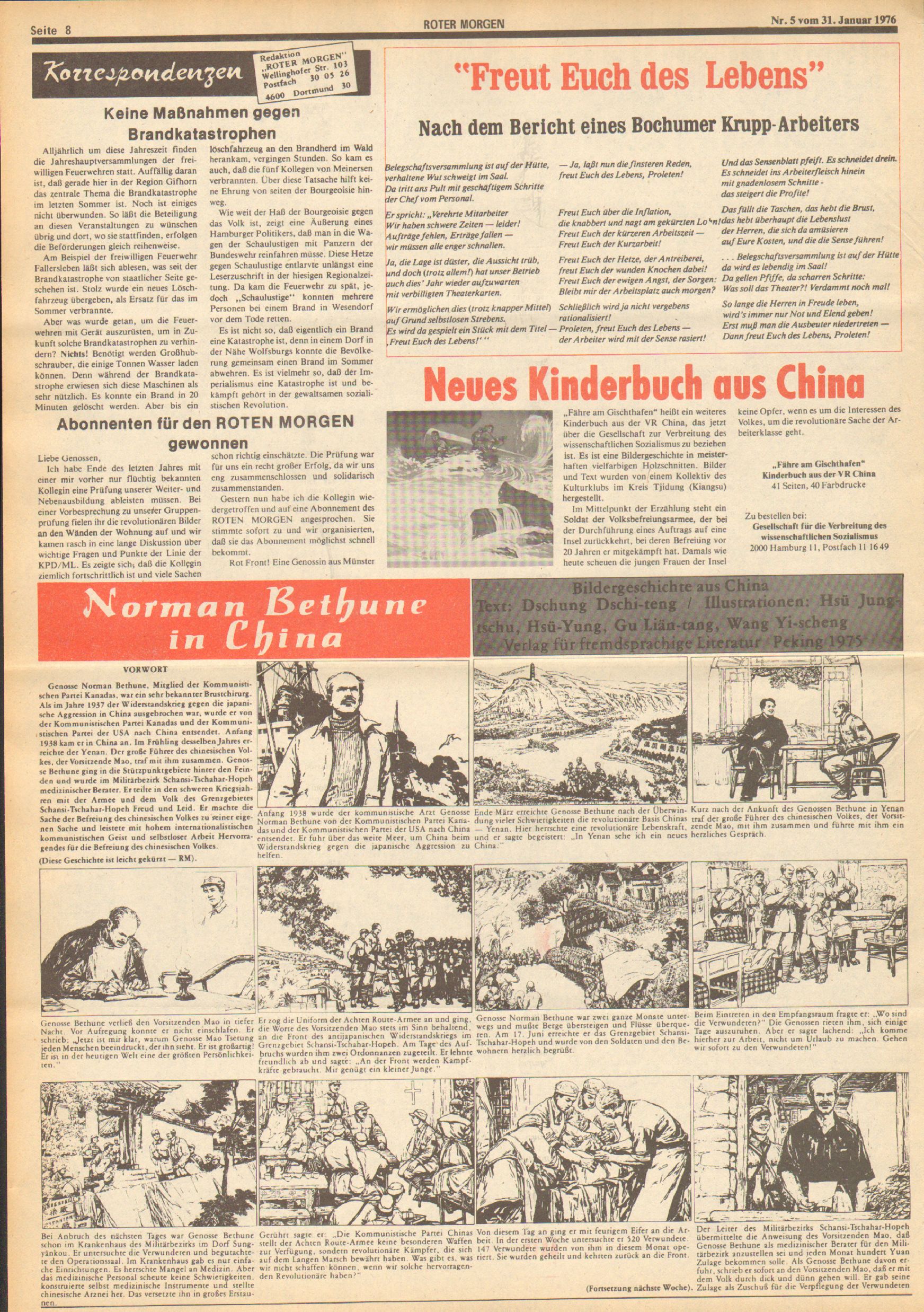 Roter Morgen, 10. Jg., 31. Januar 1976, Nr. 5, Seite 8