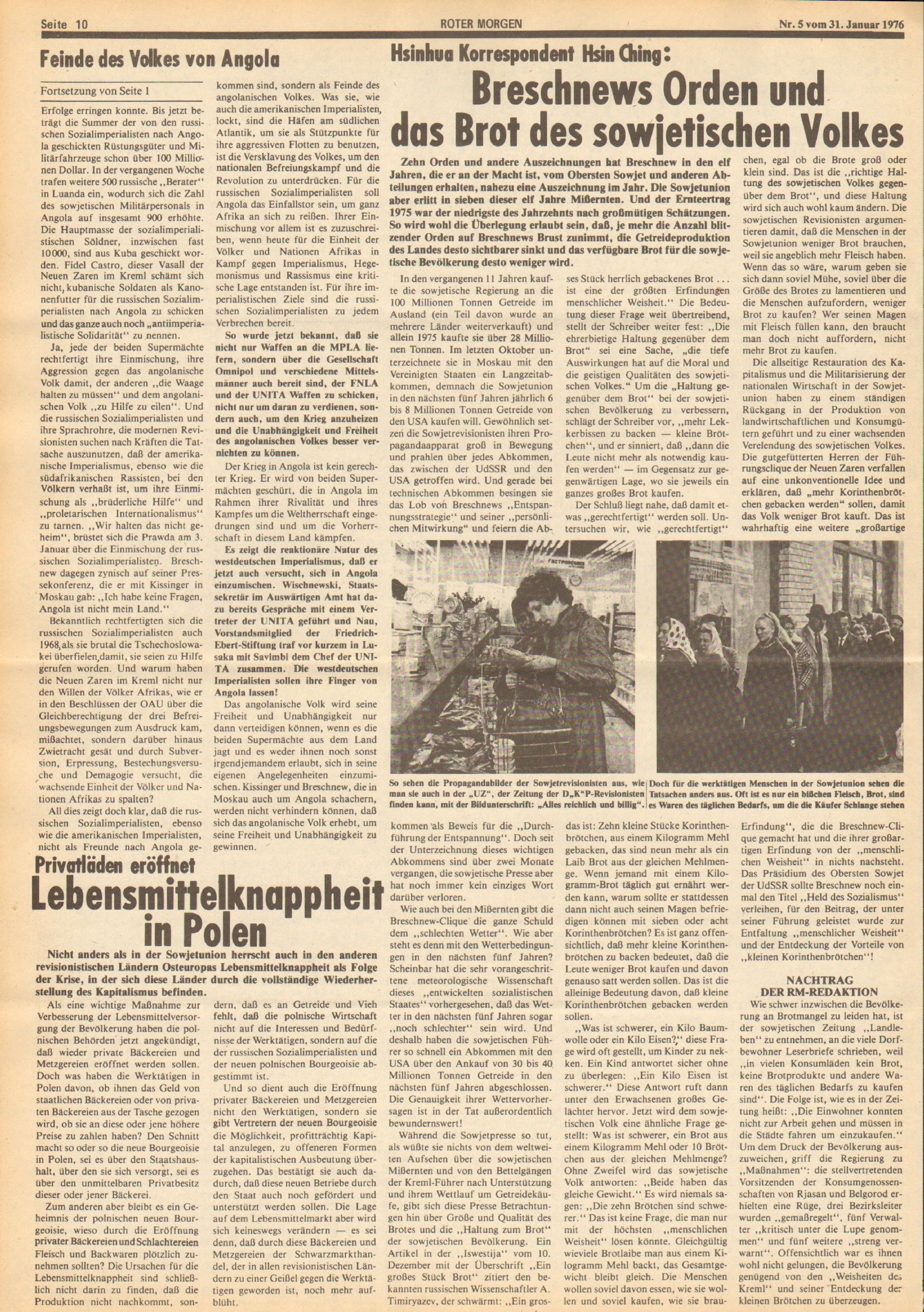 Roter Morgen, 10. Jg., 31. Januar 1976, Nr. 5, Seite 10