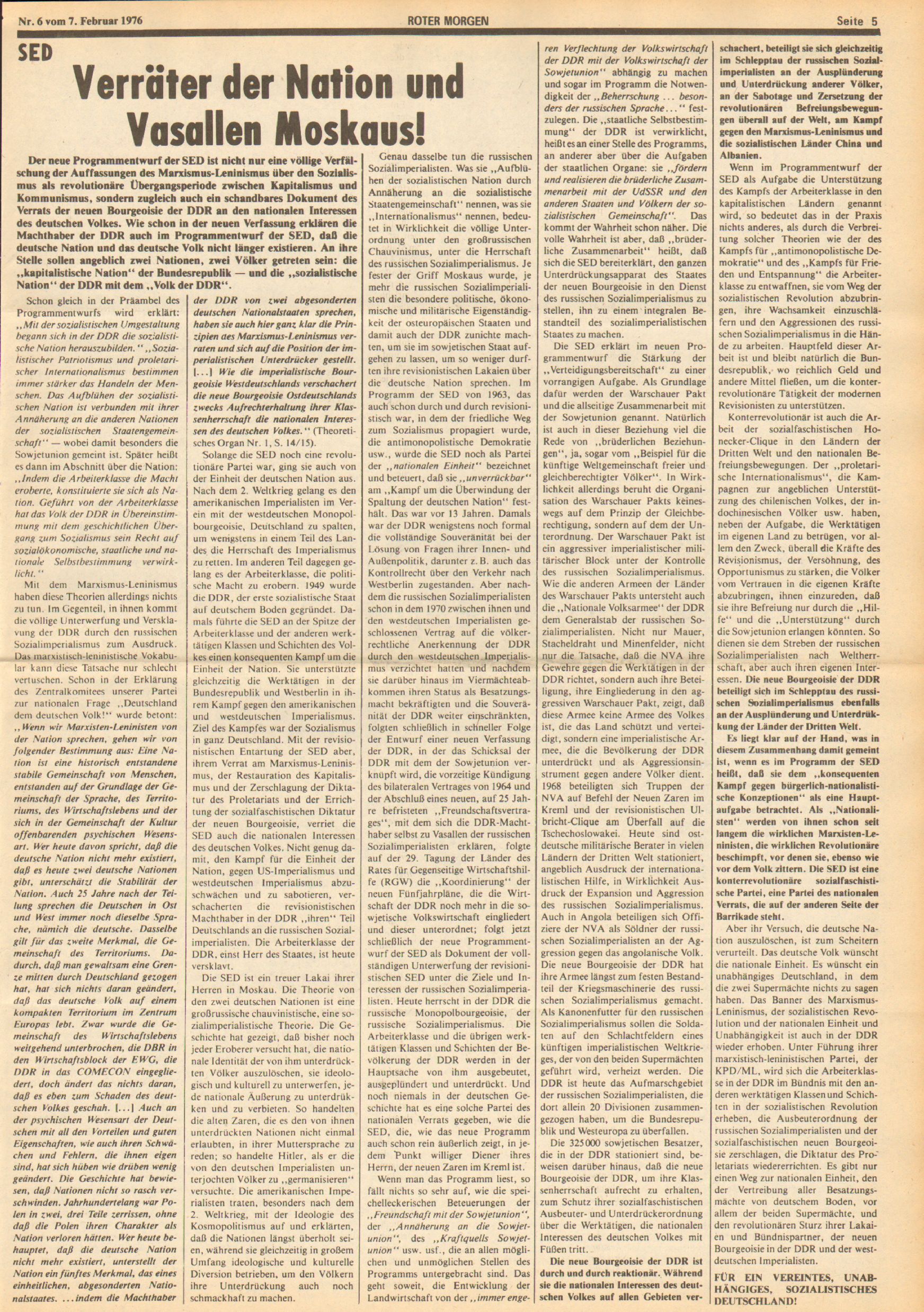 Roter Morgen, 10. Jg., 7. Februar 1976, Nr. 6, Seite 5
