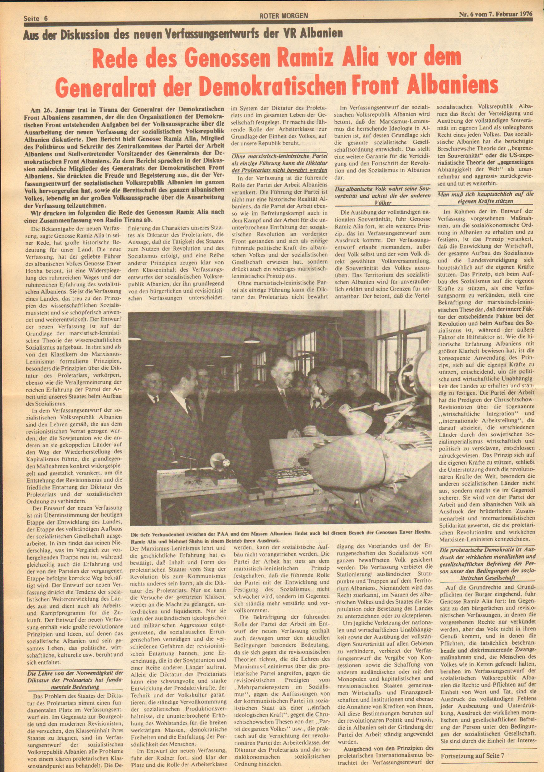 Roter Morgen, 10. Jg., 7. Februar 1976, Nr. 6, Seite 6