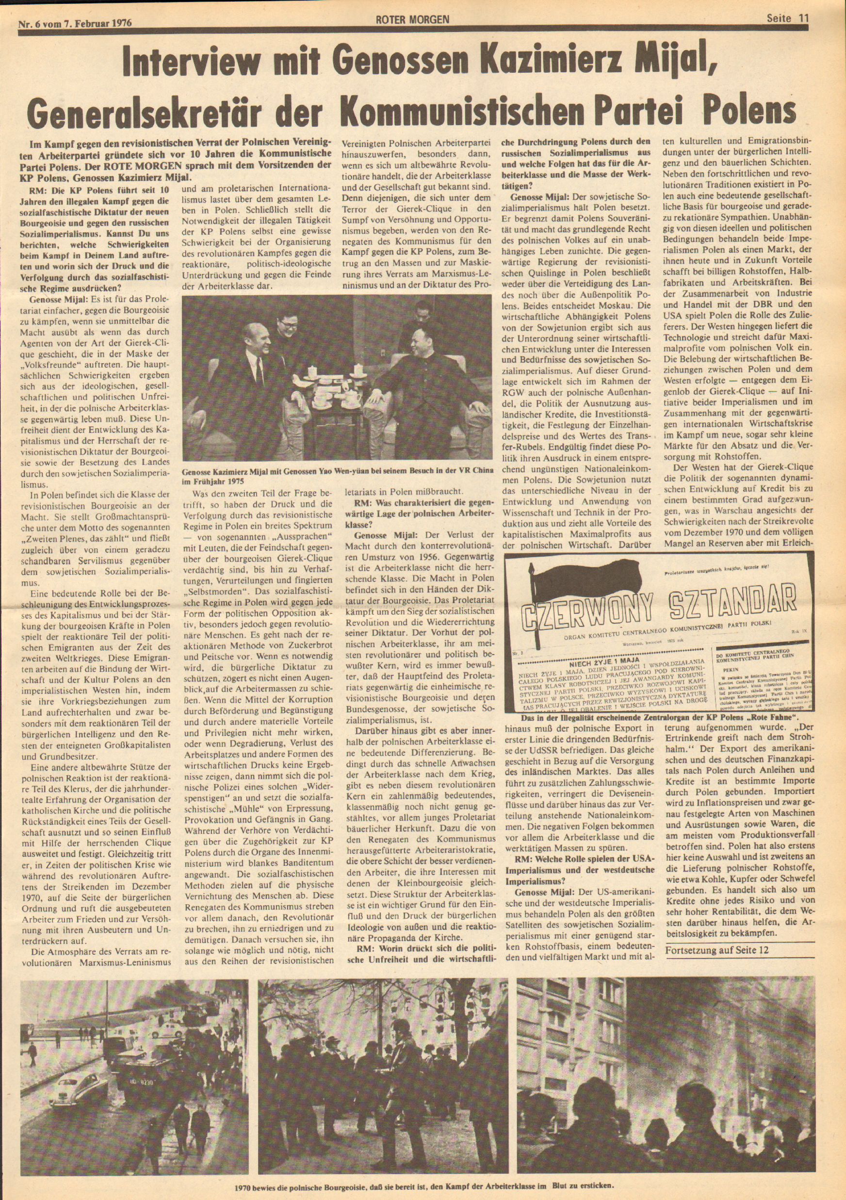 Roter Morgen, 10. Jg., 7. Februar 1976, Nr. 6, Seite 11