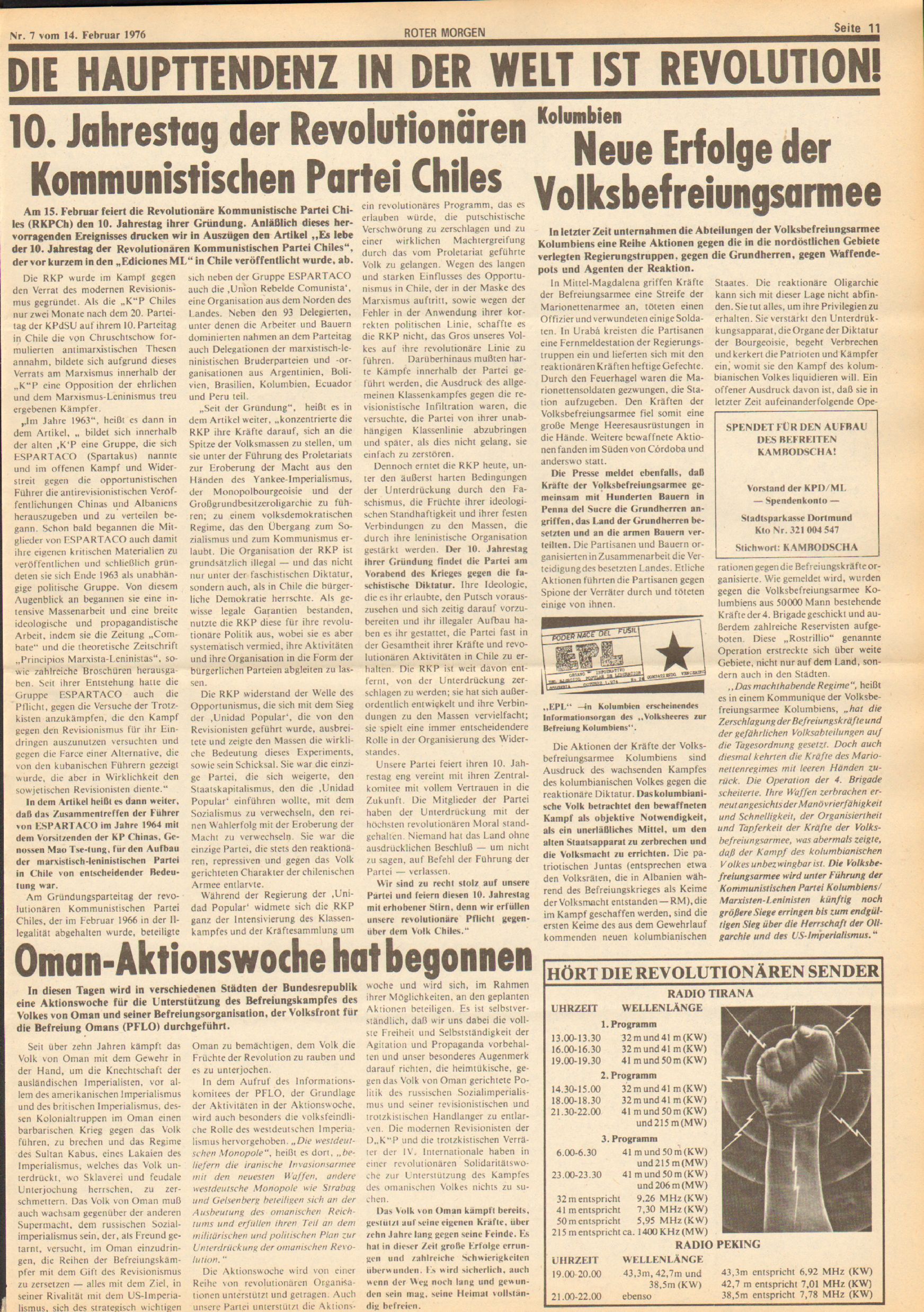Roter Morgen, 10. Jg., 14. Februar 1976, Nr. 7, Seite 11