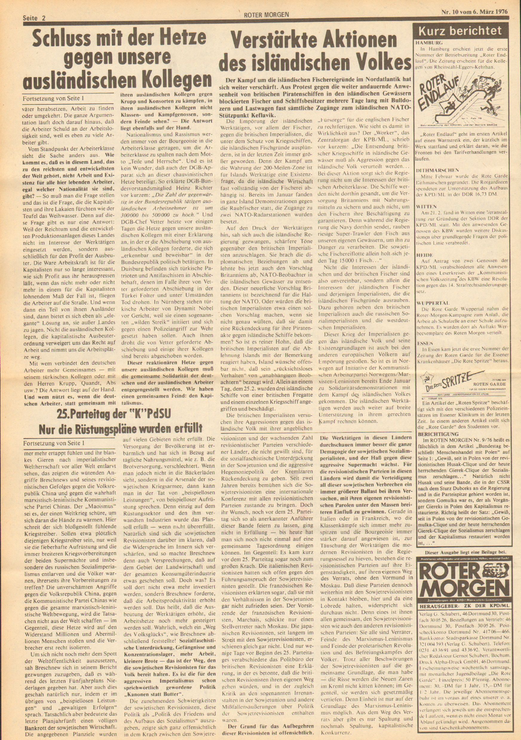Roter Morgen, 10. Jg., 6. März 1976, Nr. 10, Seite 2