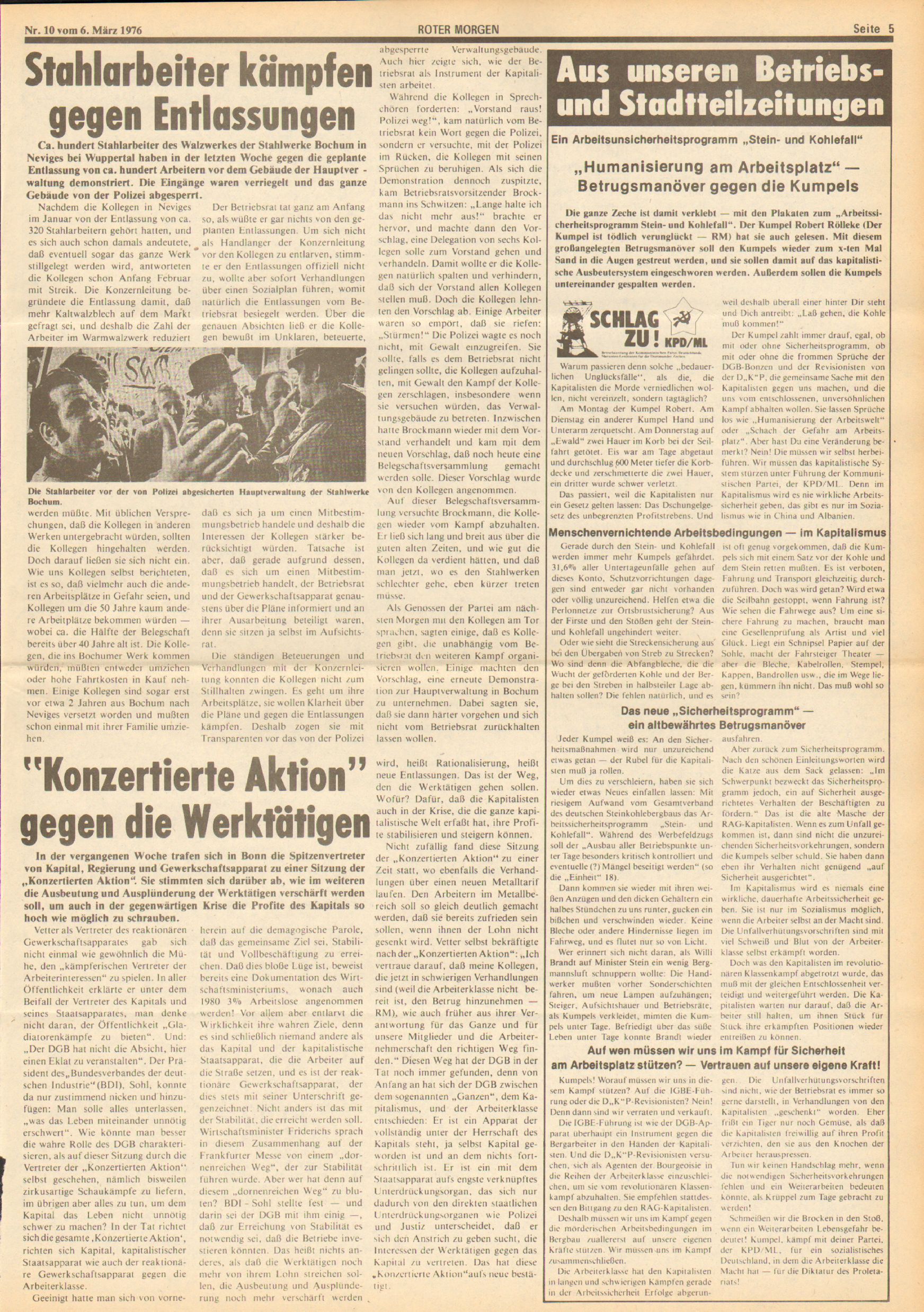 Roter Morgen, 10. Jg., 6. März 1976, Nr. 10, Seite 5