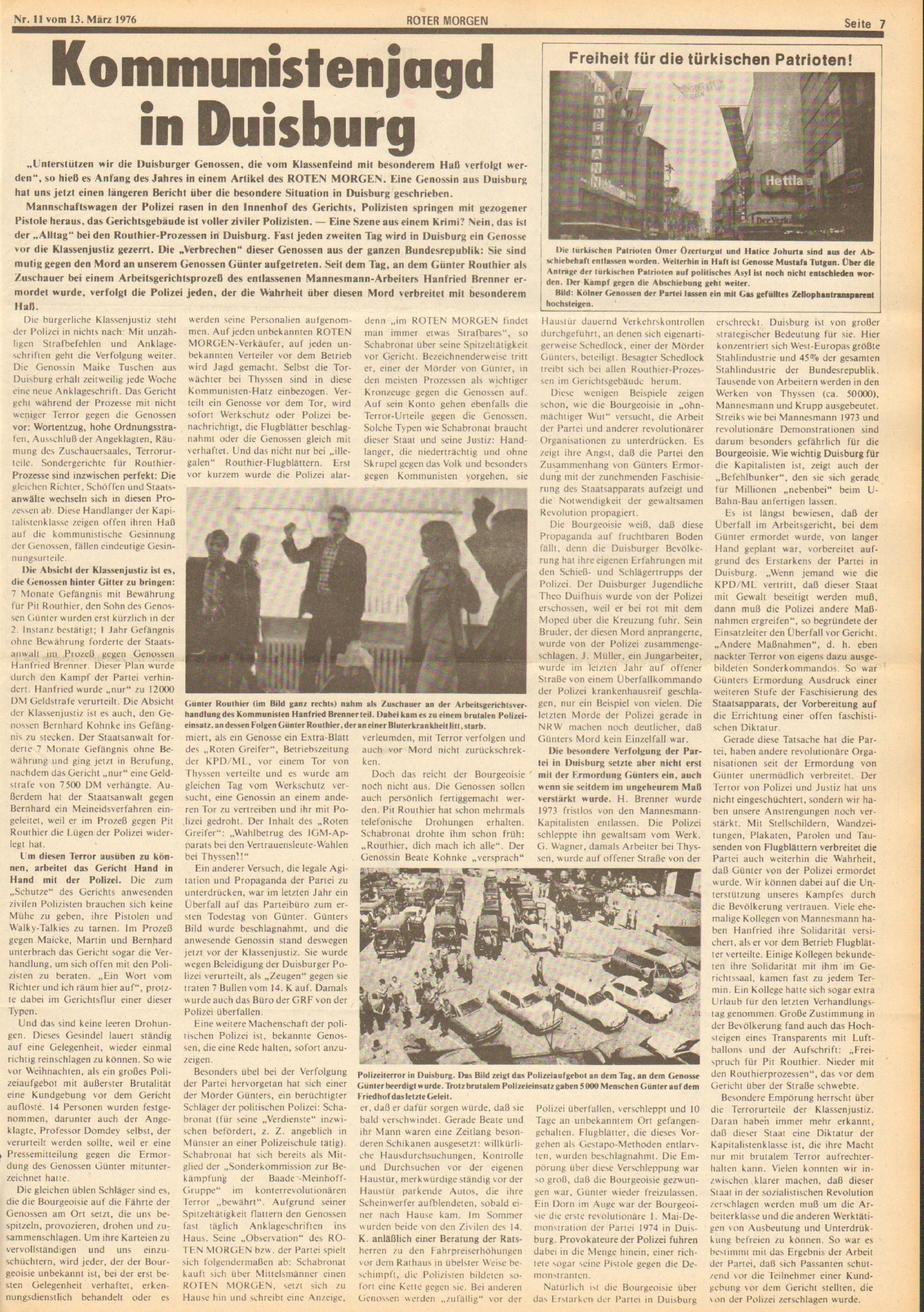 Roter Morgen, 10. Jg., 13. März 1976, Nr. 11, Seite 7