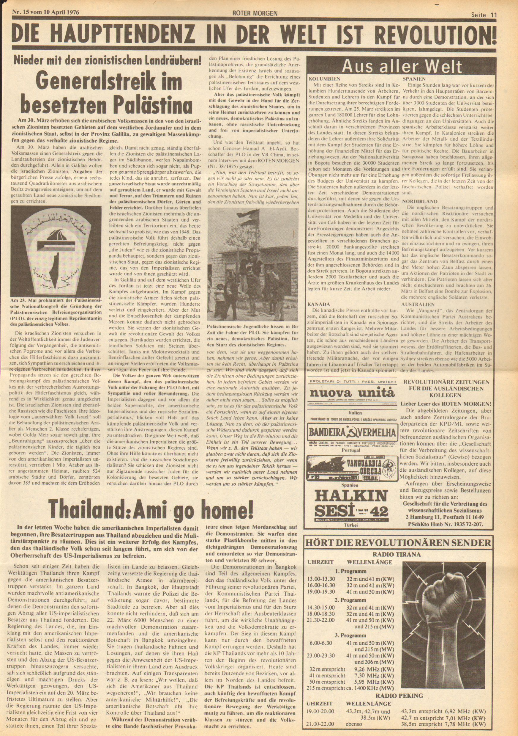 Roter Morgen, 10. Jg., 10. April 1976, Nr. 15, Seite 11
