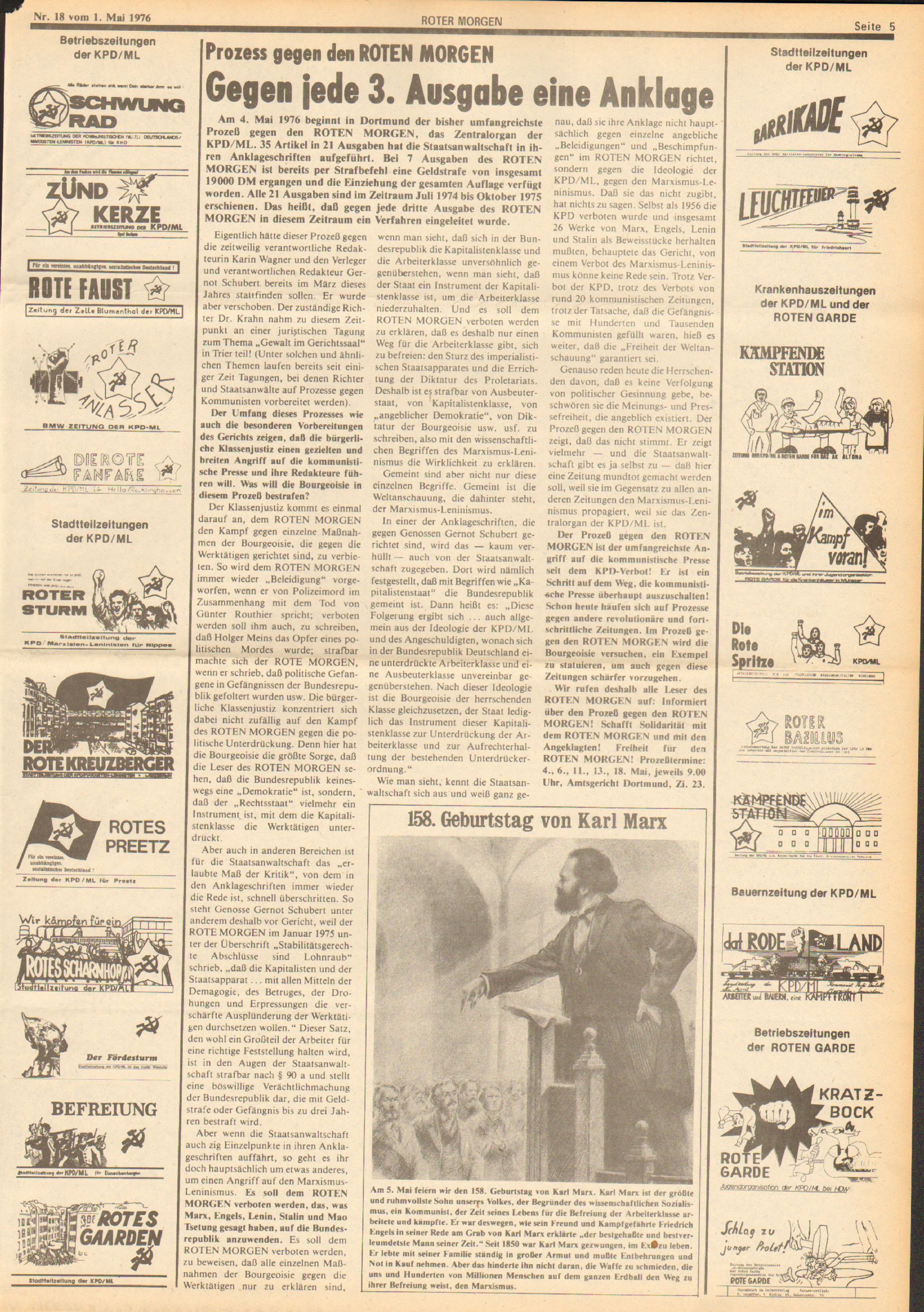 Roter Morgen, 10. Jg., 1. Mai 1976, Nr. 18, Seite 5