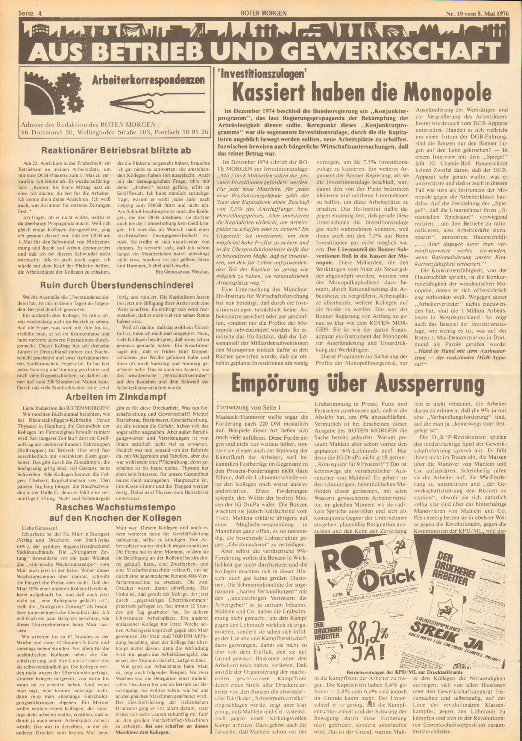 Roter Morgen, 10. Jg., 8. Mai 1976, Nr. 19, Seite 4