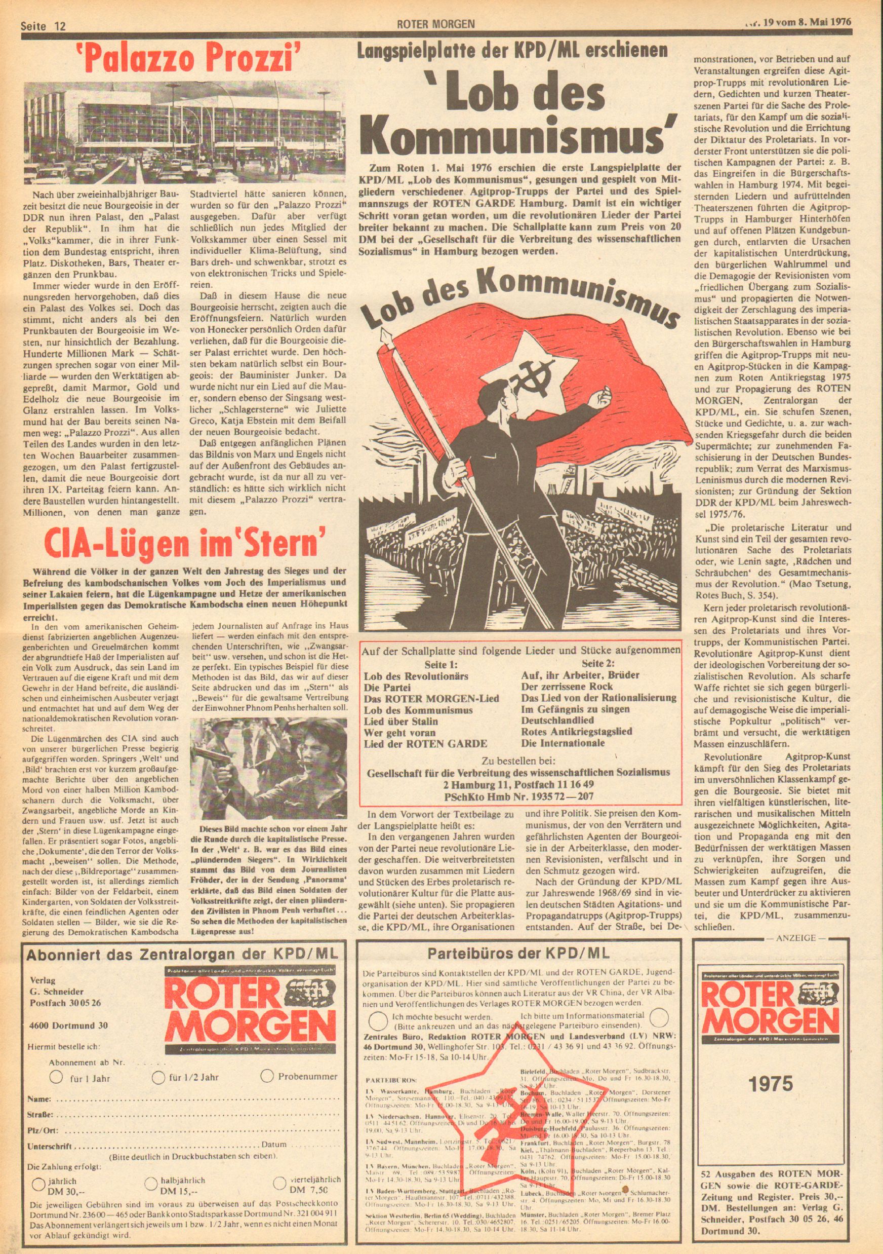 Roter Morgen, 10. Jg., 8. Mai 1976, Nr. 19, Seite 12
