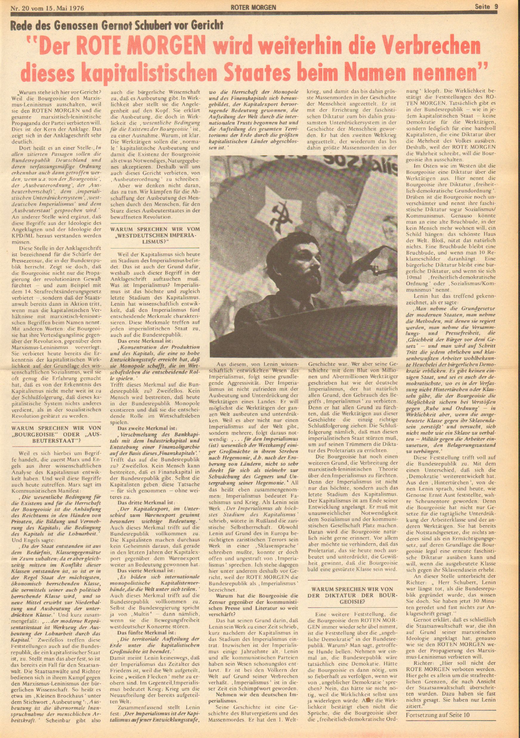 Roter Morgen, 10. Jg., 15. Mai 1976, Nr. 20, Seite 9