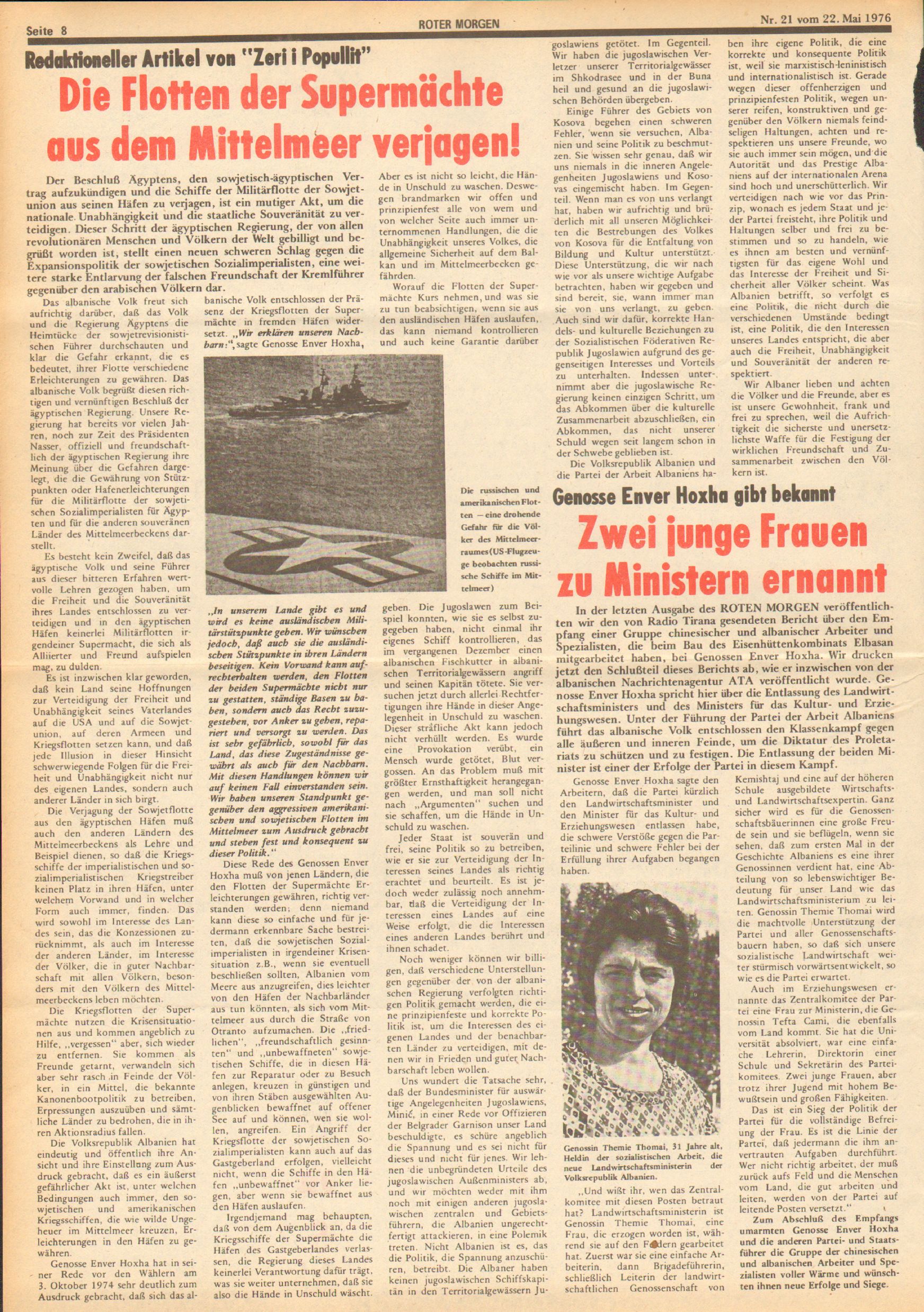 Roter Morgen, 10. Jg., 22. Mai 1976, Nr. 21, Seite 8