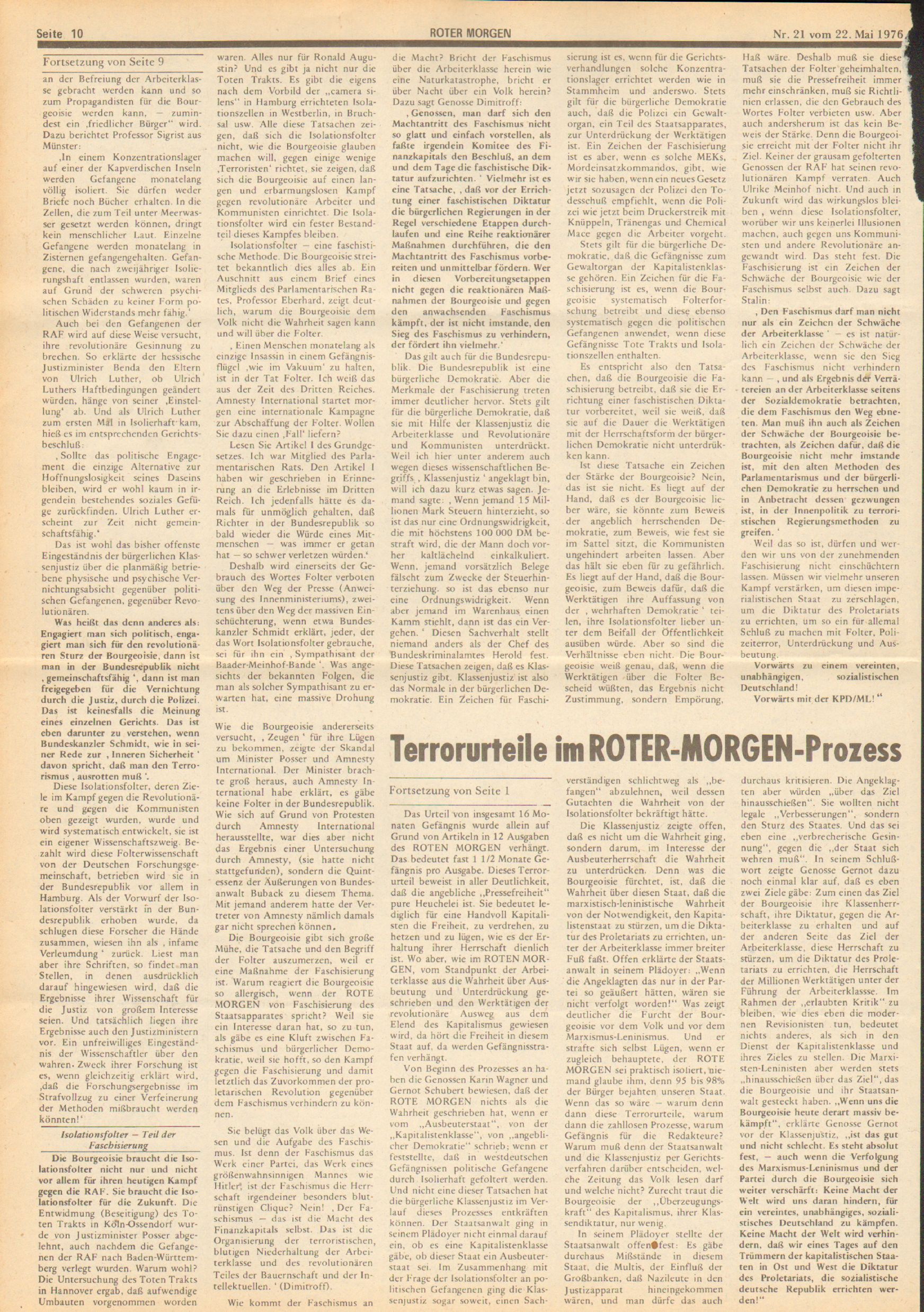 Roter Morgen, 10. Jg., 22. Mai 1976, Nr. 21, Seite 10