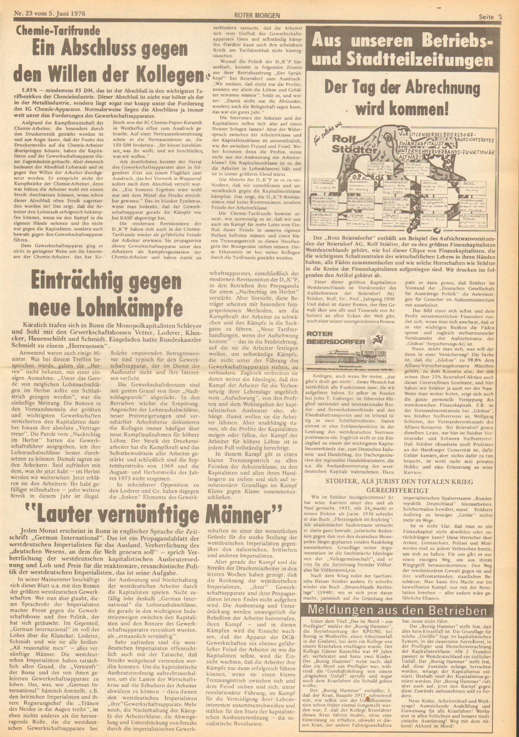 Roter Morgen, 10. Jg., 5. Juni 1976, Nr. 23, Seite 5