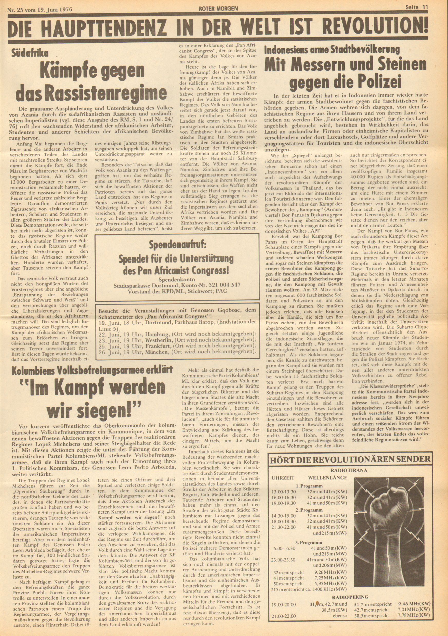Roter Morgen, 10. Jg., 19. Juni 1976, Nr. 25, Seite 11