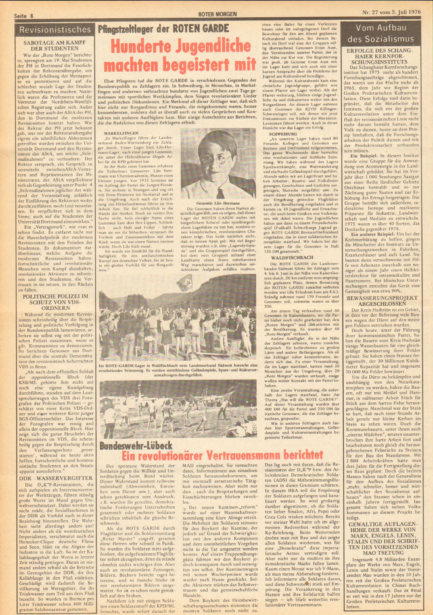 Roter Morgen, 10. Jg., 3. Juli 1976, Nr. 27, Seite 6