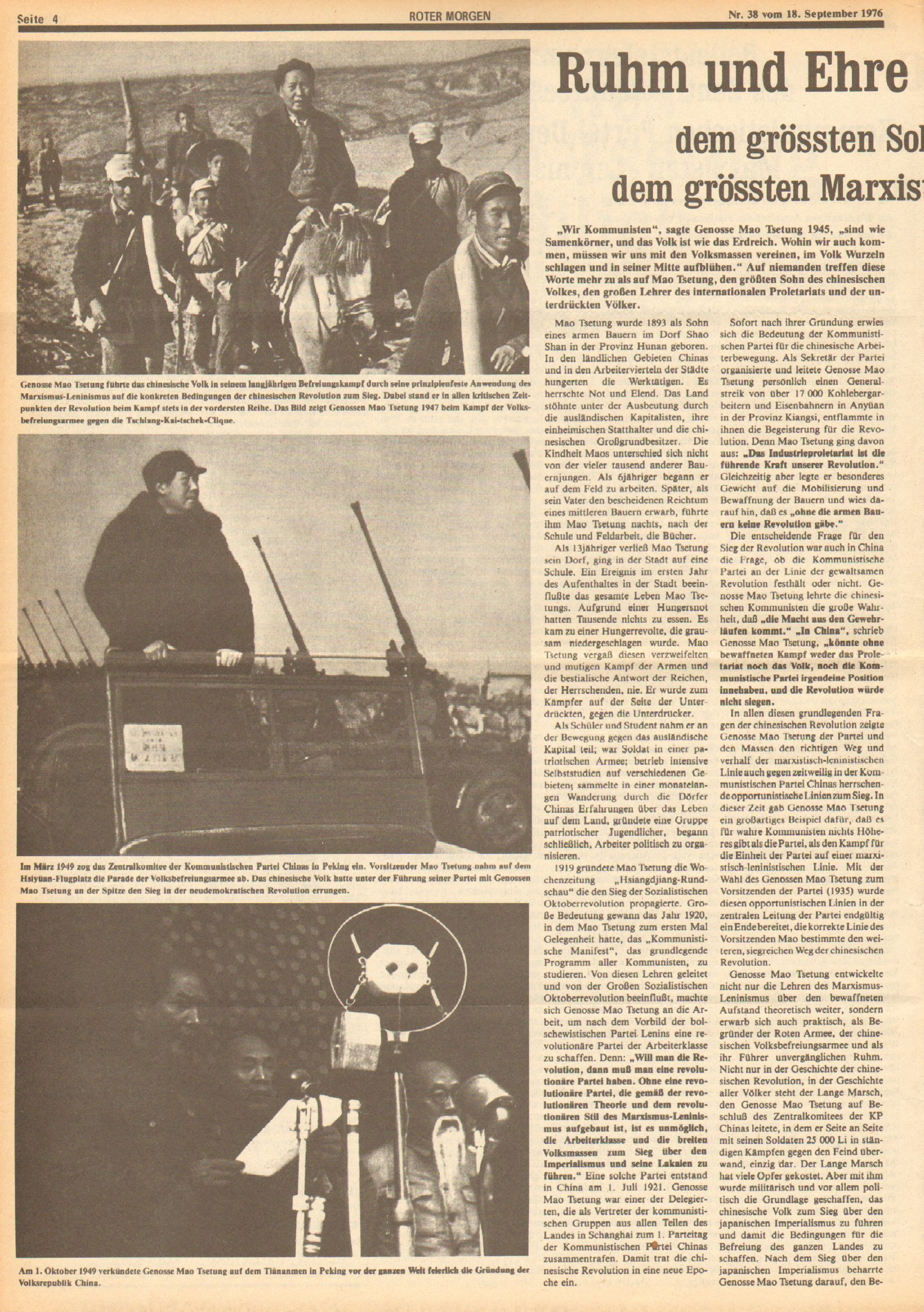 Roter Morgen, 10. Jg., 18. September 1976, Nr. 38, Seite 4