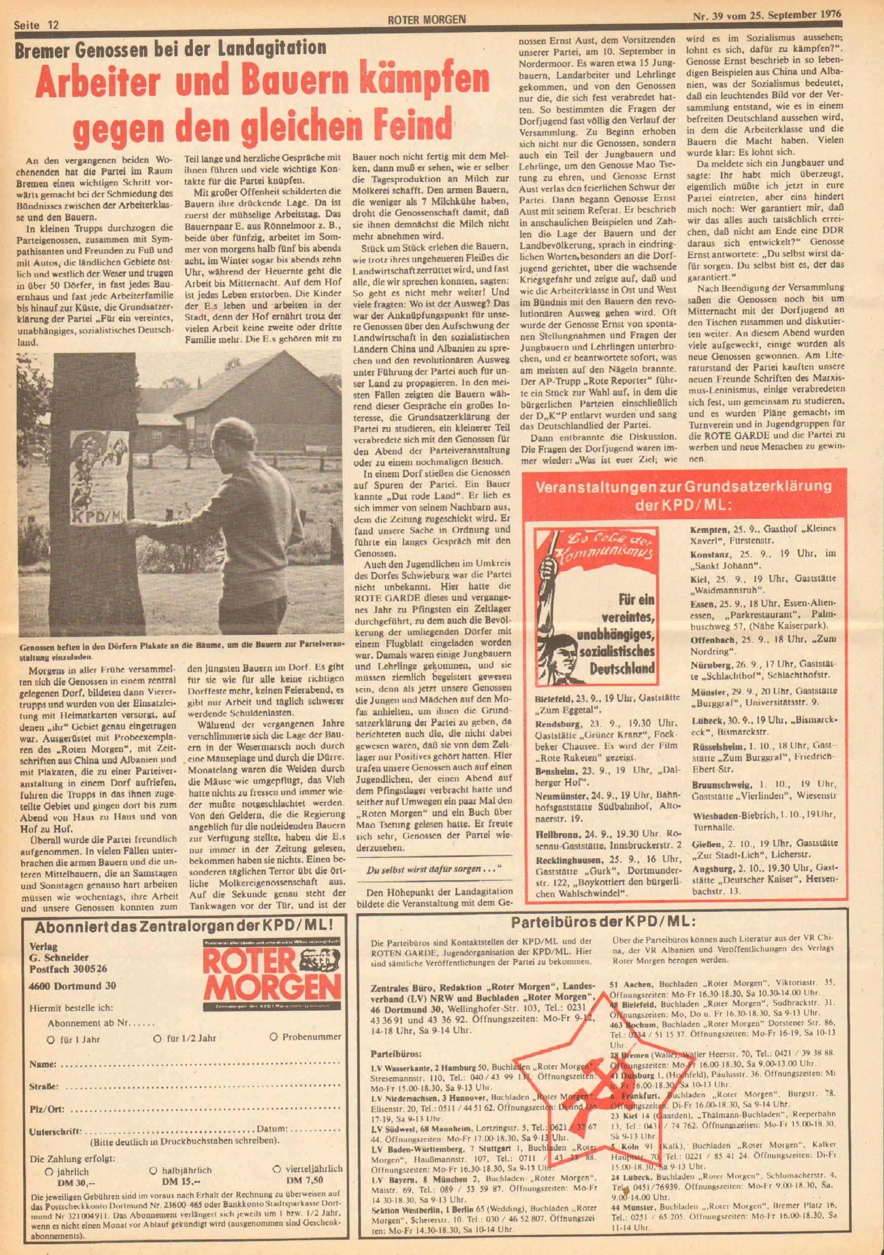 Roter Morgen, 10. Jg., 25. September 1976, Nr. 39, Seite 12