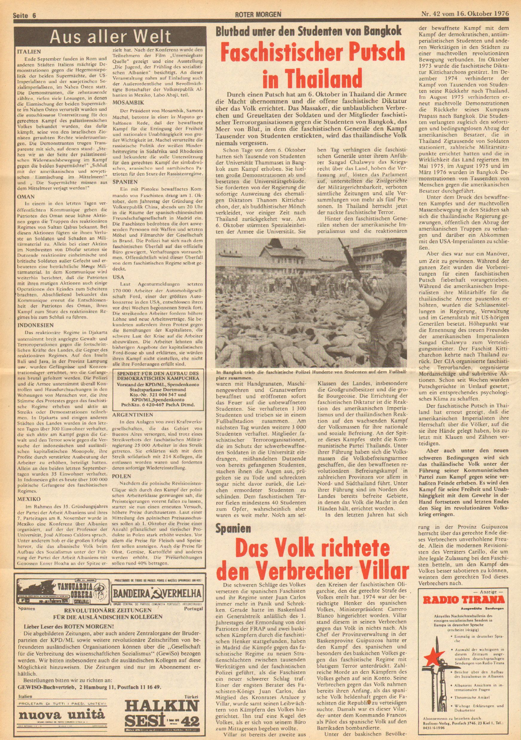 Roter Morgen, 10. Jg., 16. Oktober 1976, Nr. 42, Seite 6