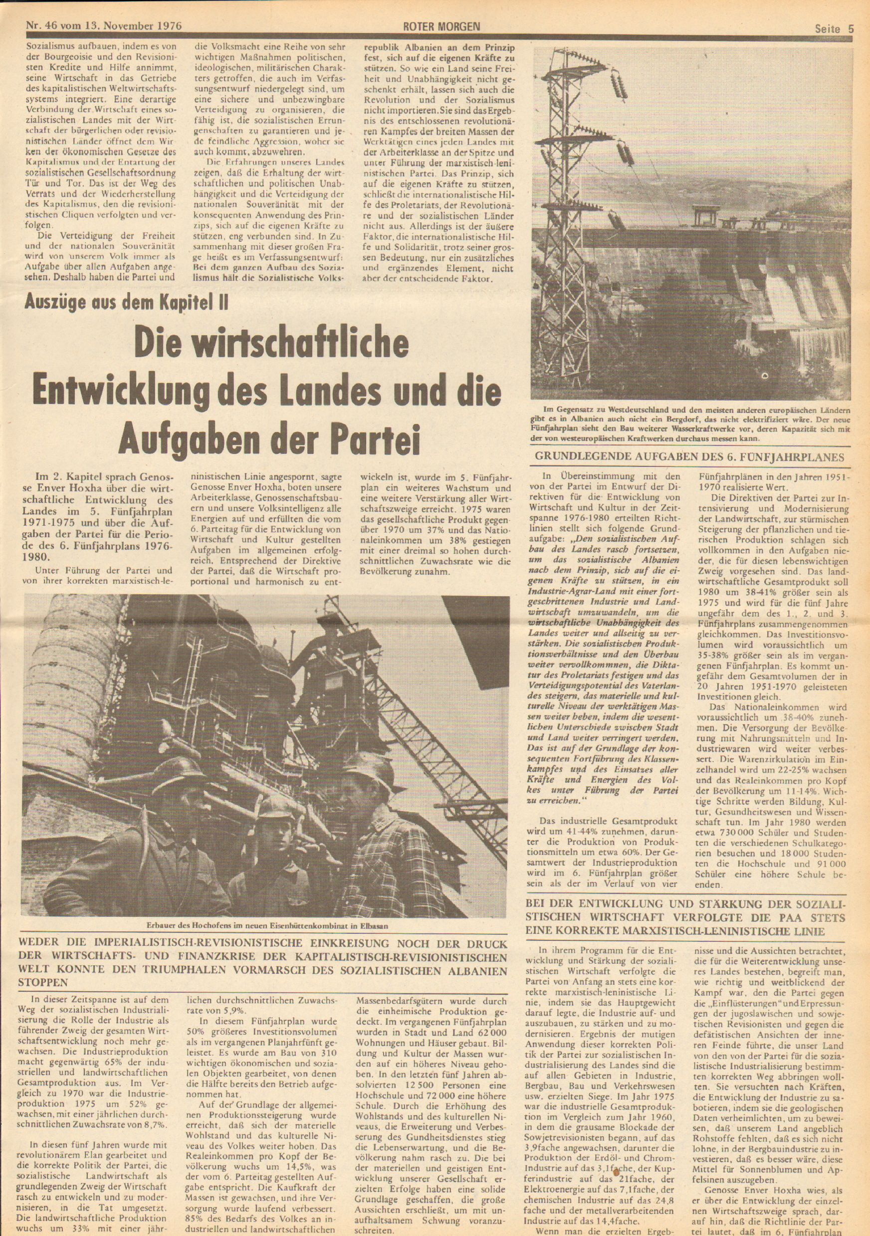 Roter Morgen, 10. Jg., 13. November 1976, Nr. 46, Seite 5
