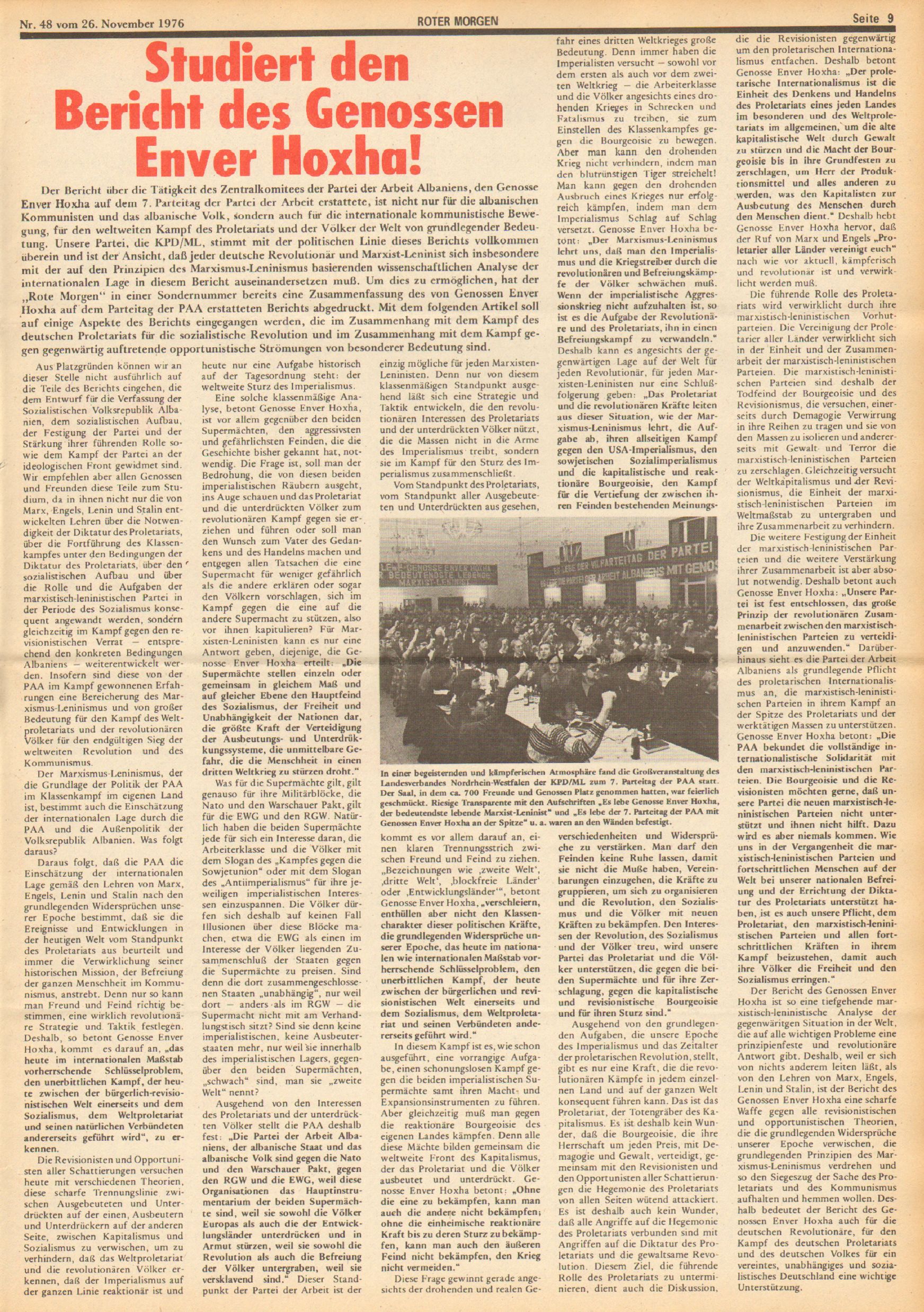 Roter Morgen, 10. Jg., 26. November 1976, Nr. 48, Seite 9