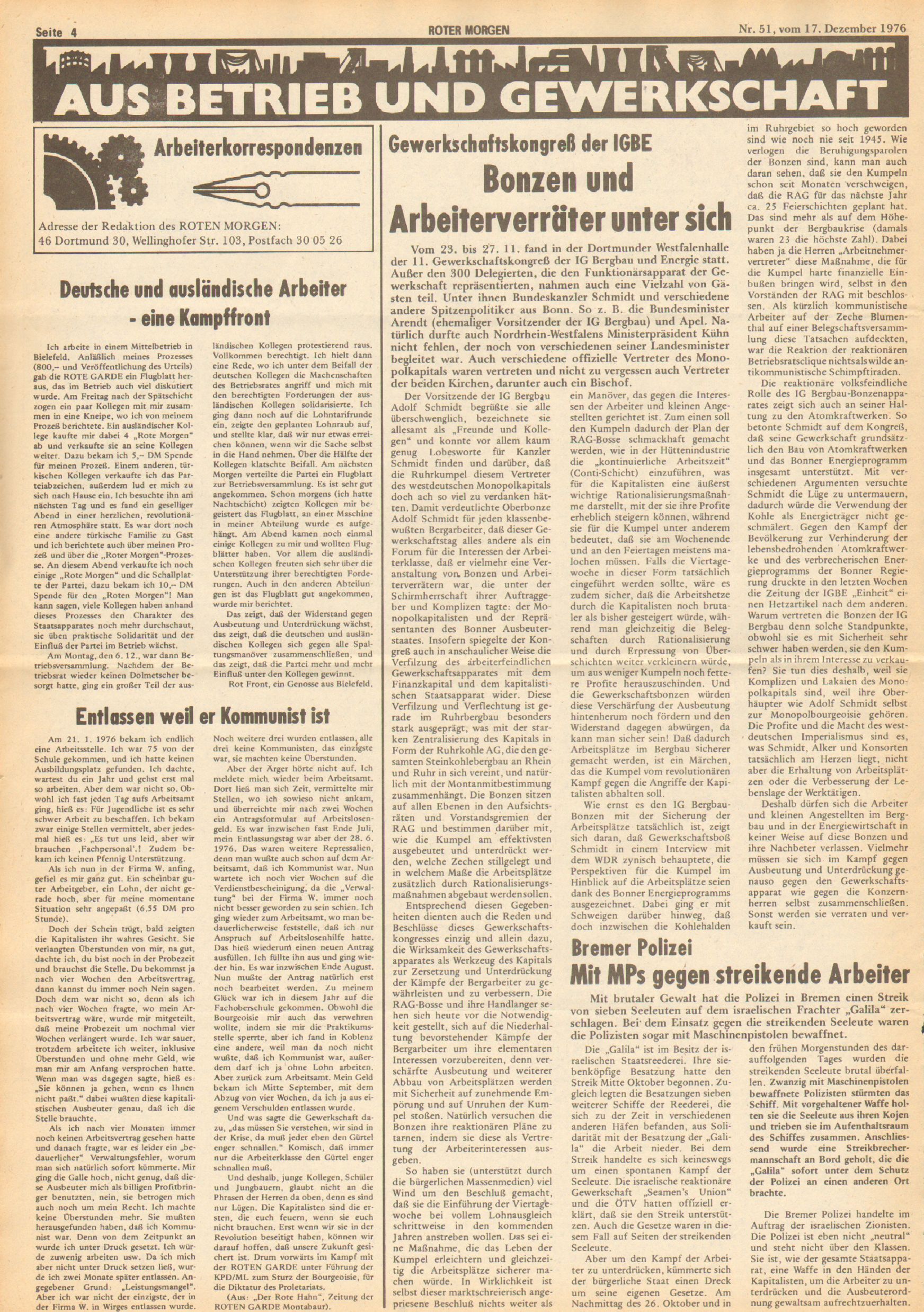 Roter Morgen, 10. Jg., 17. Dezember 1976, Nr. 51, Seite 4