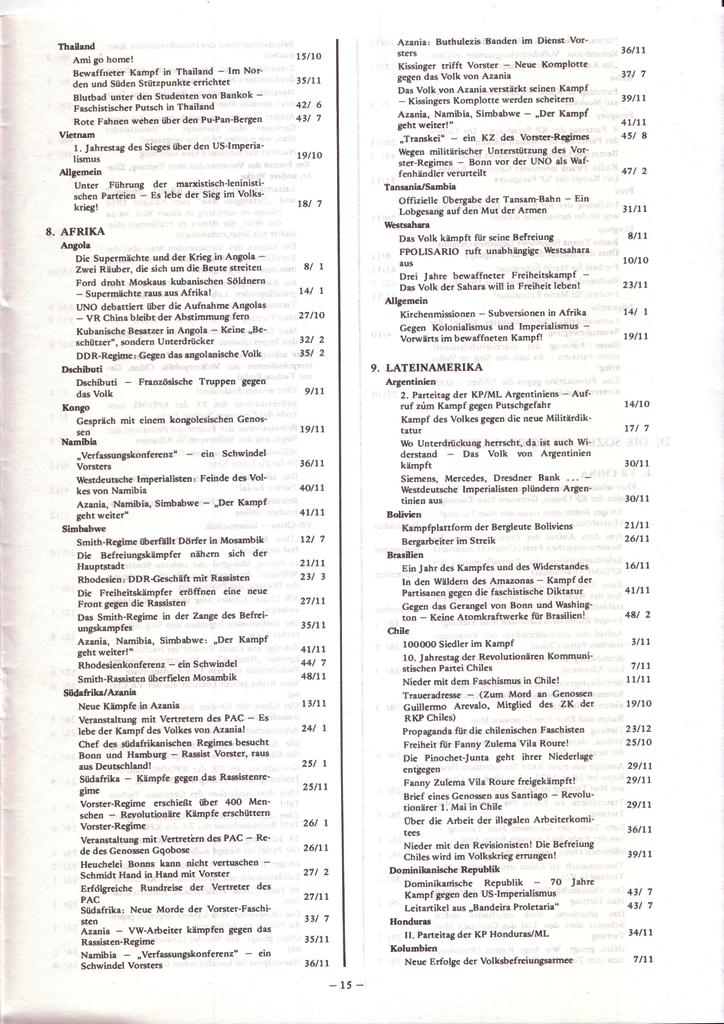 Roter Morgen, 10. Jg., 1976, Inhaltsverzeichnis, Seite 15
