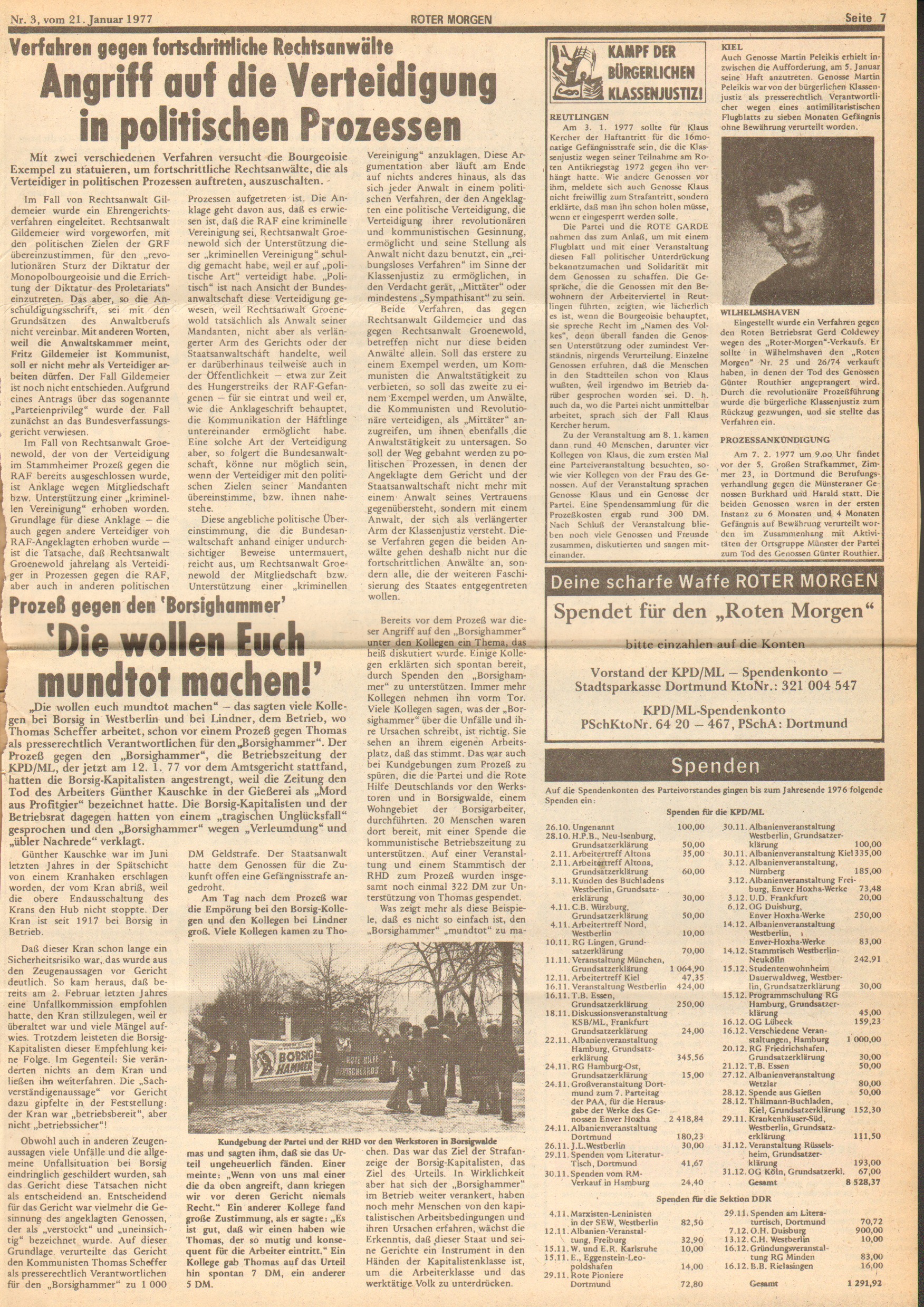 Roter Morgen, 11. Jg., 21. Januar 1977, Nr. 3, Seite 7