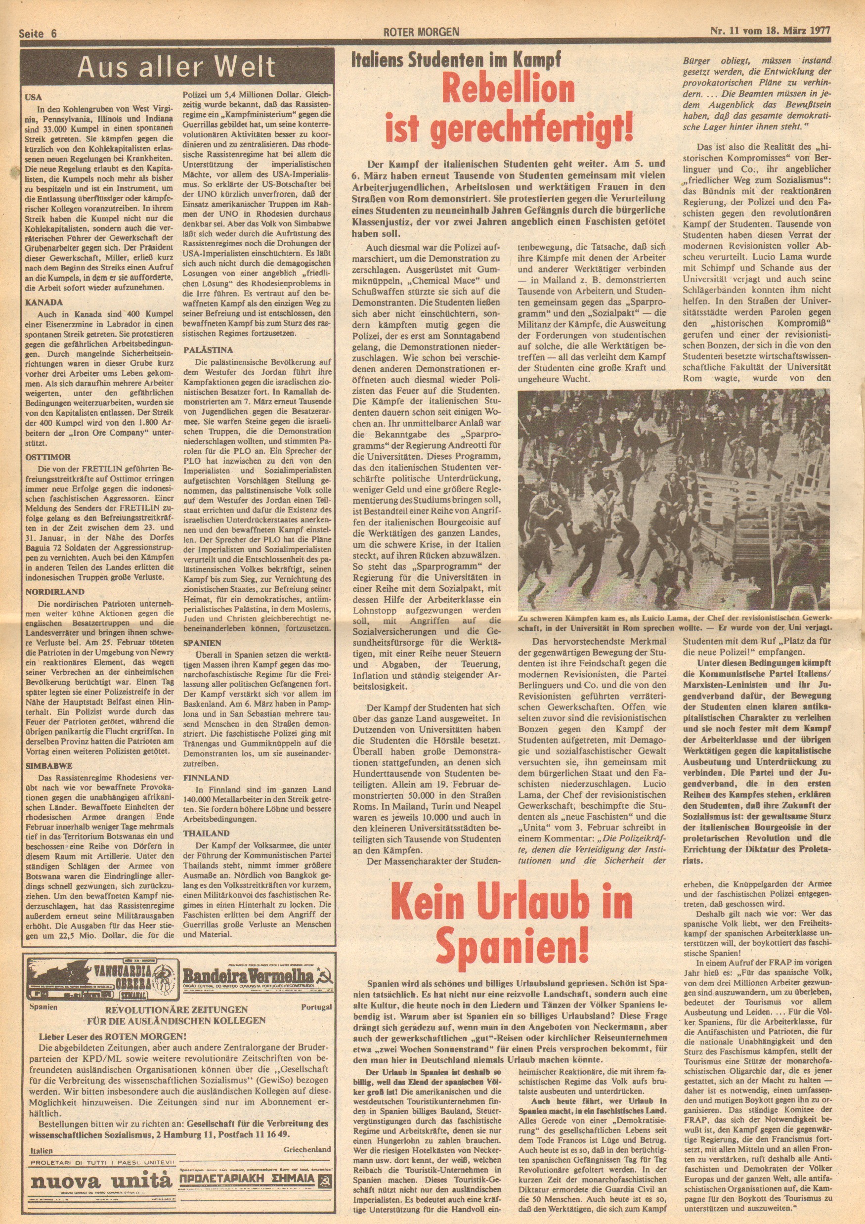 Roter Morgen, 11. Jg., 18. März 1977, Nr. 11, Seite 6