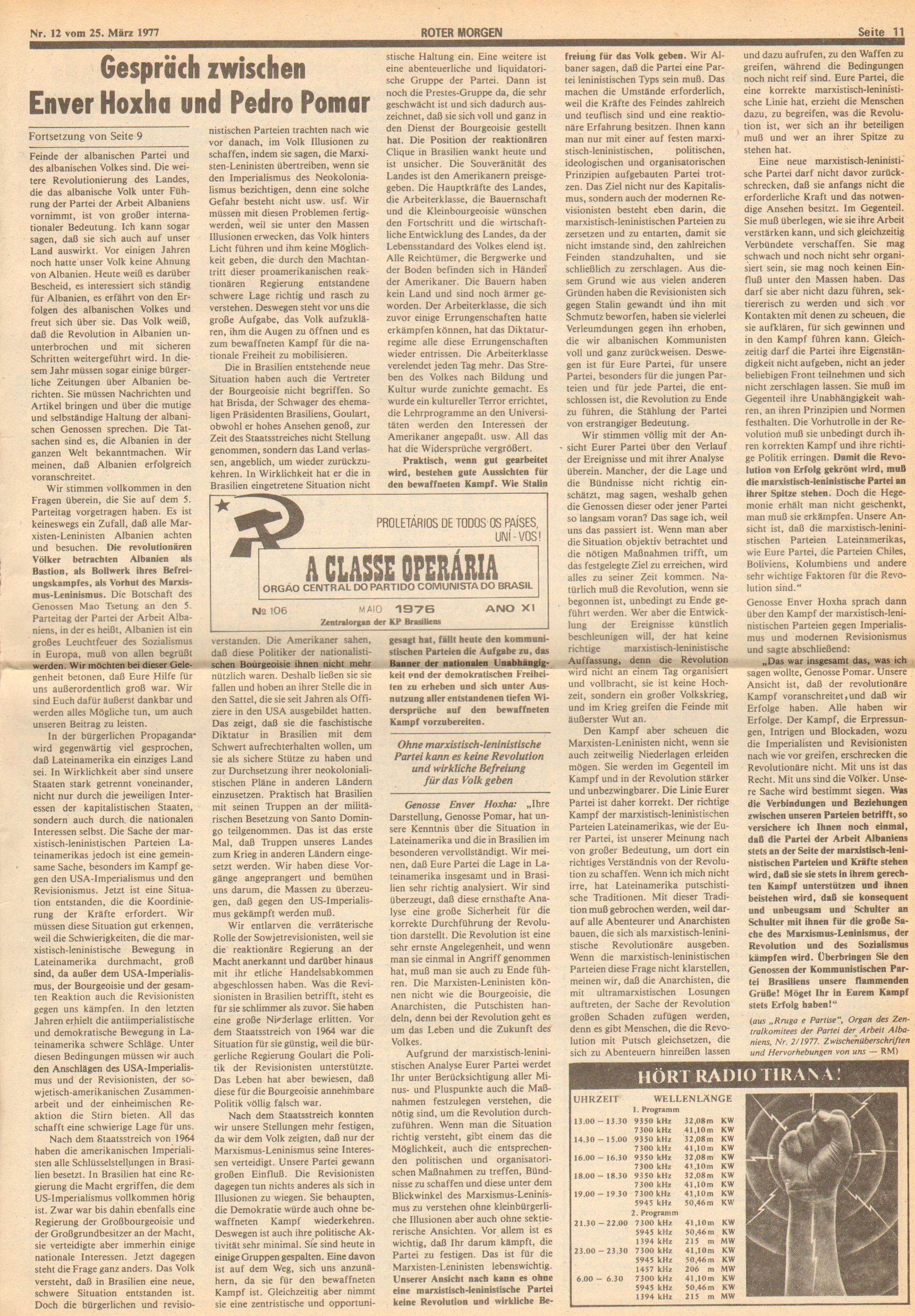 Roter Morgen, 11. Jg., 25. März 1977, Nr. 12, Seite 11