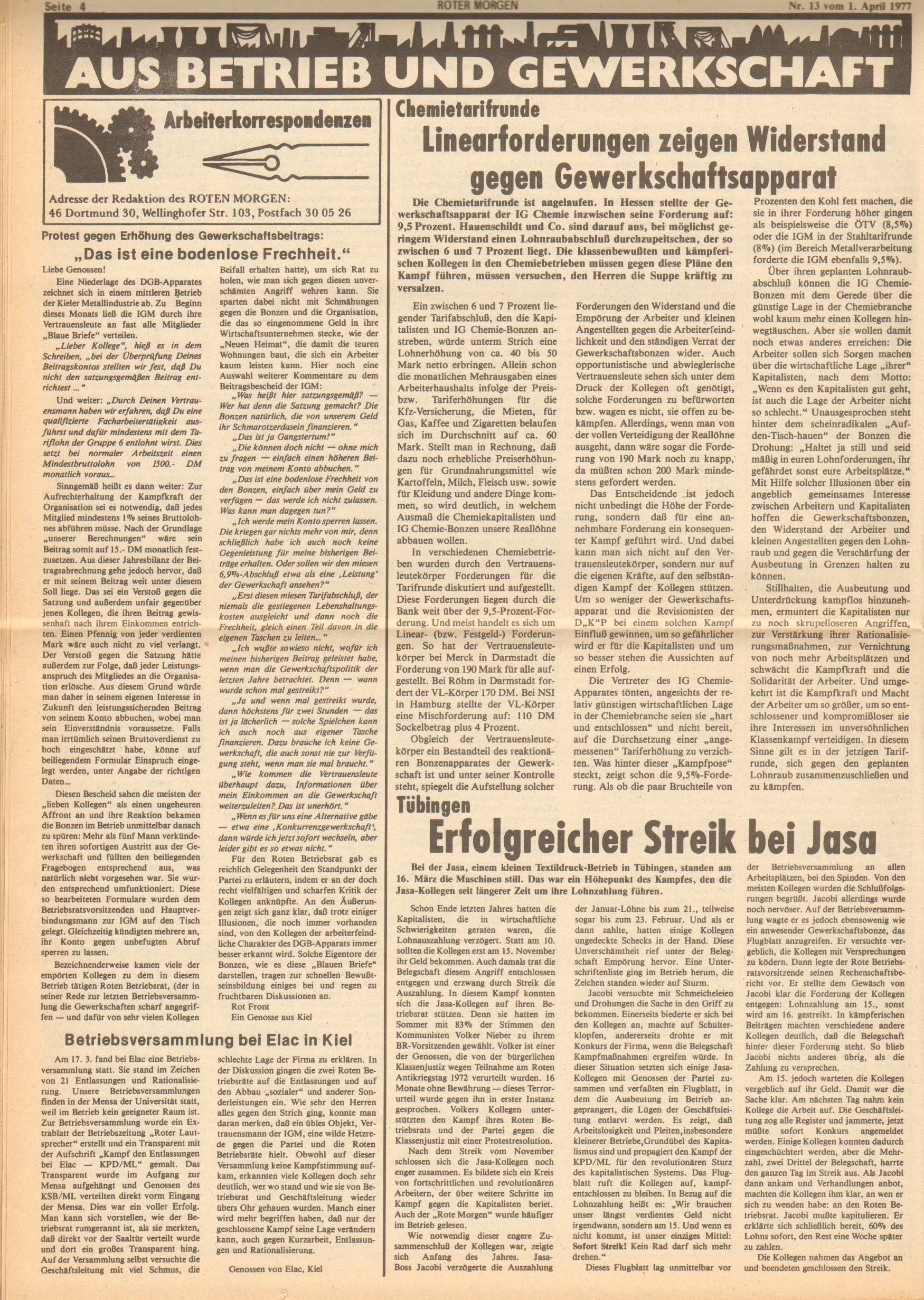 Roter Morgen, 11. Jg., 1. April 1977, Nr. 13, Seite 4