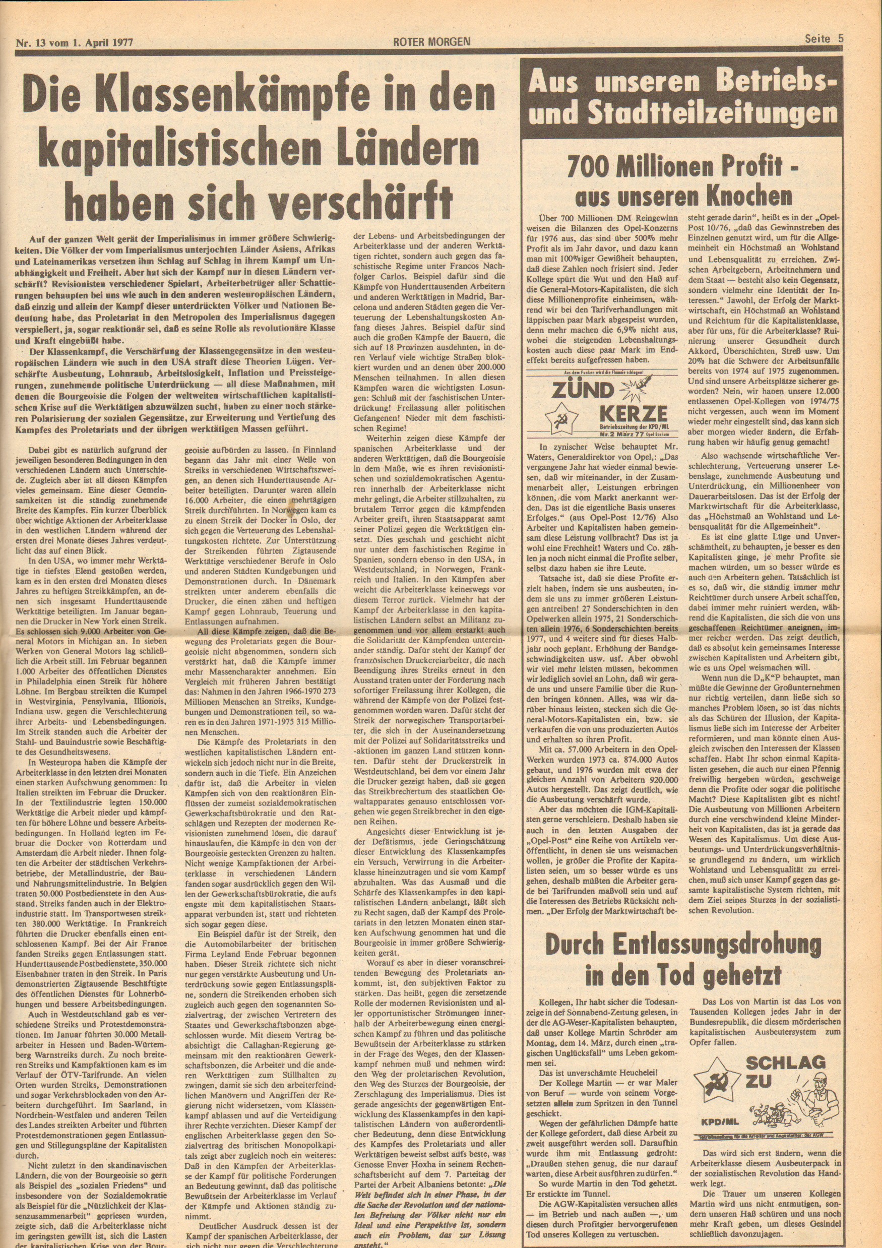 Roter Morgen, 11. Jg., 1. April 1977, Nr. 13, Seite 5
