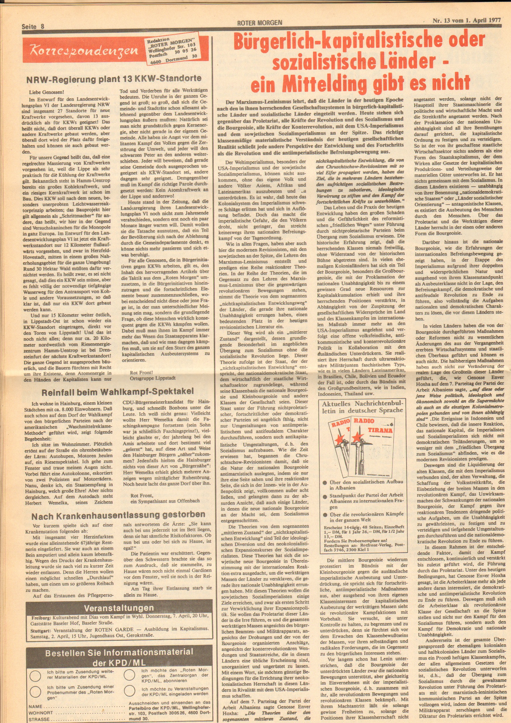 Roter Morgen, 11. Jg., 1. April 1977, Nr. 13, Seite 8