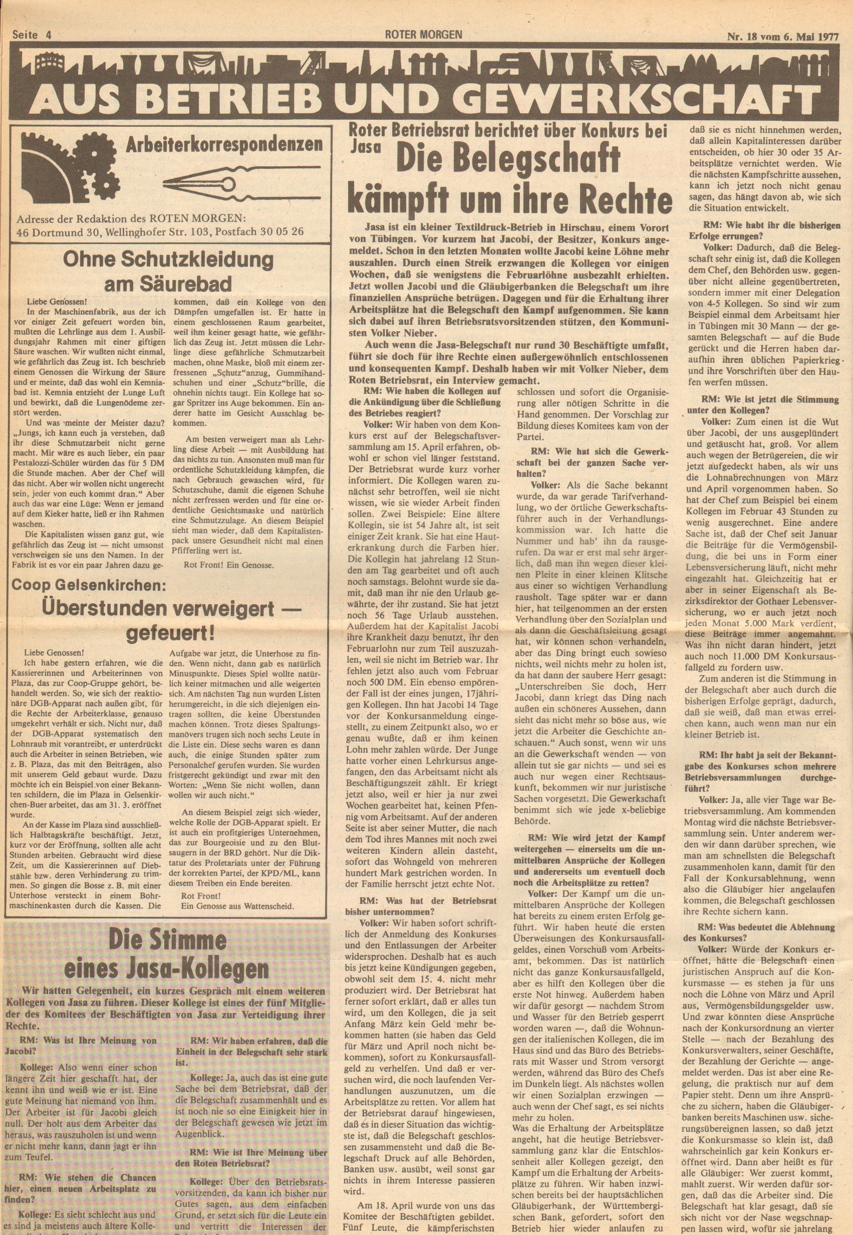 Roter Morgen, 11. Jg., 6. Mai 1977, Nr. 18, Seite 4