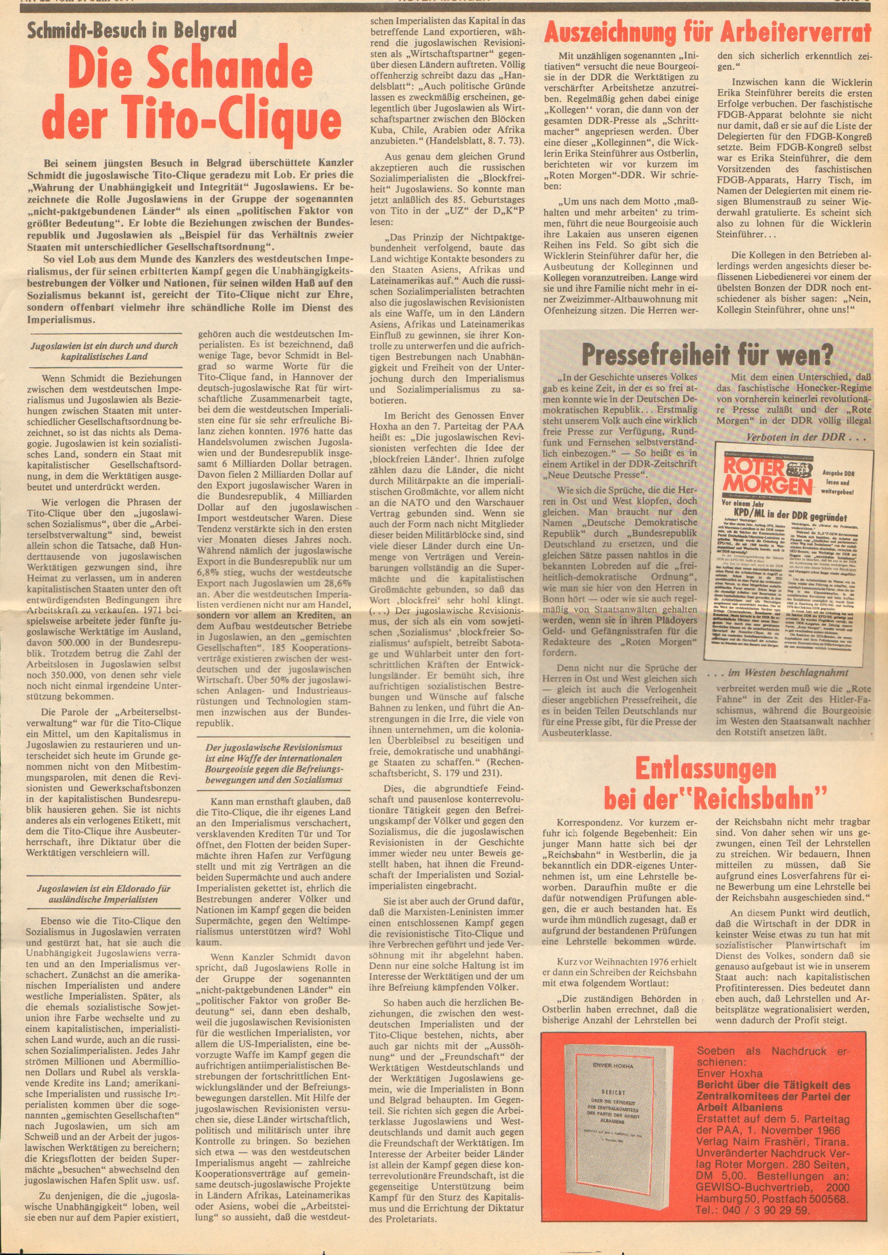 Roter Morgen, 11. Jg., 3. Juni 1977, Nr. 22, Seite 3