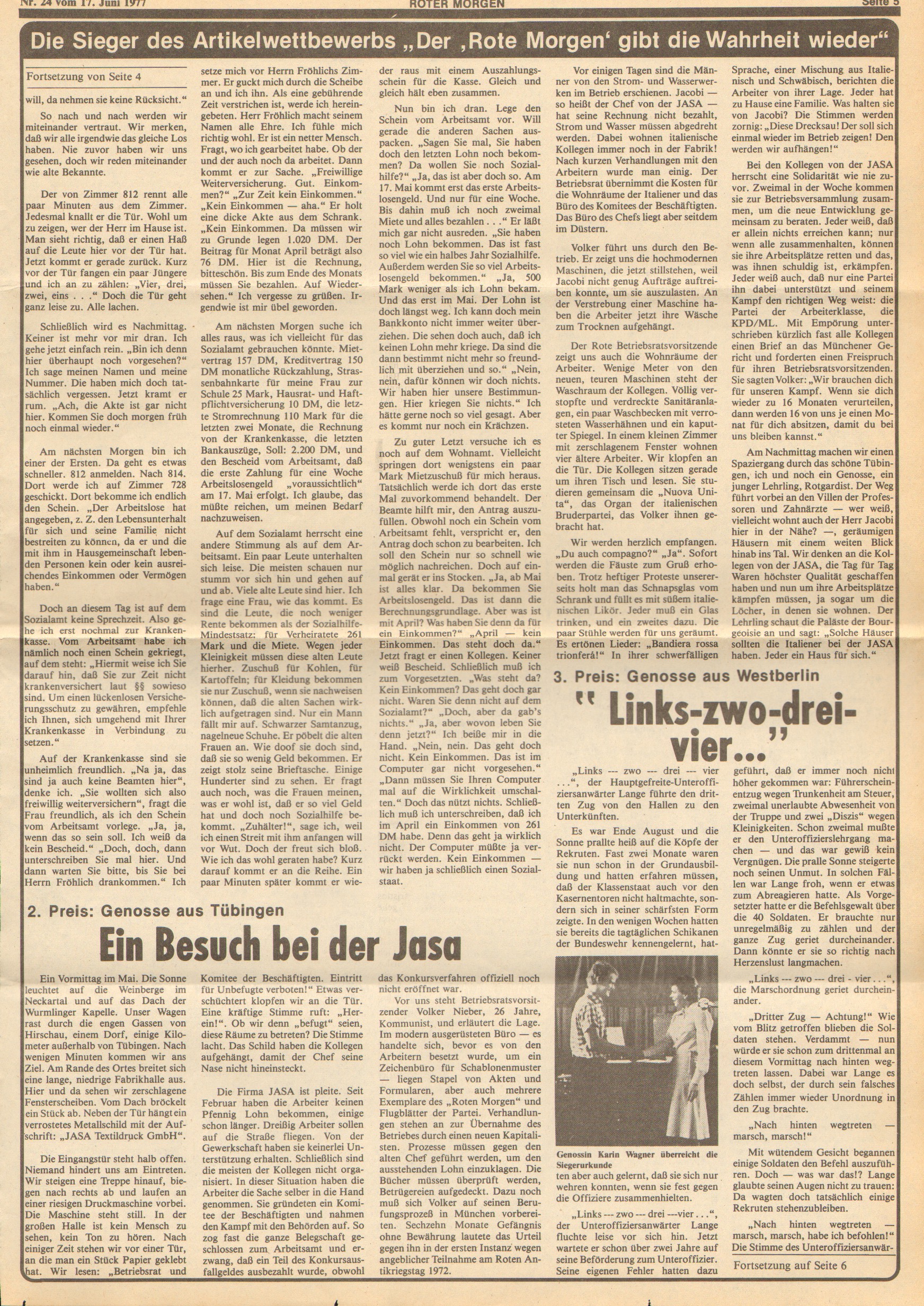 Roter Morgen, 11. Jg., 17. Juni 1977, Nr. 24, Seite 5