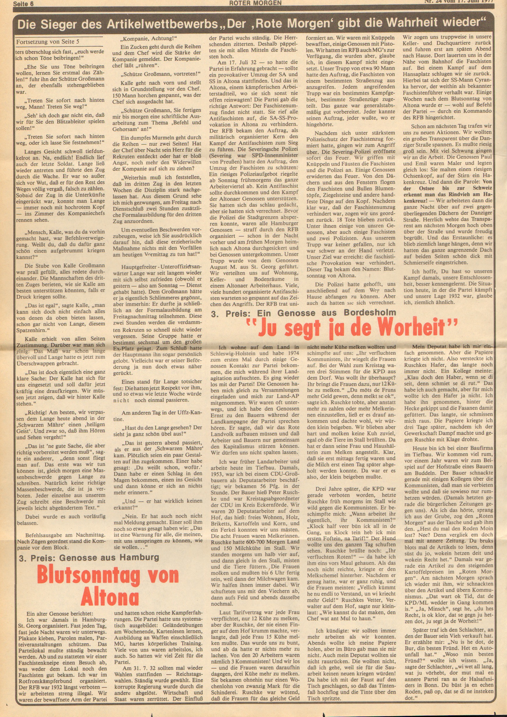 Roter Morgen, 11. Jg., 17. Juni 1977, Nr. 24, Seite 6