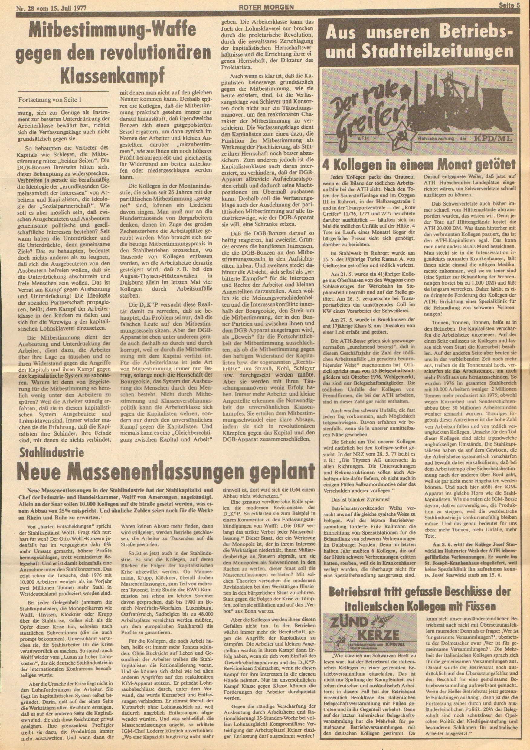 Roter Morgen, 11. Jg., 15. Juli 1977, Nr. 28, Seite 5