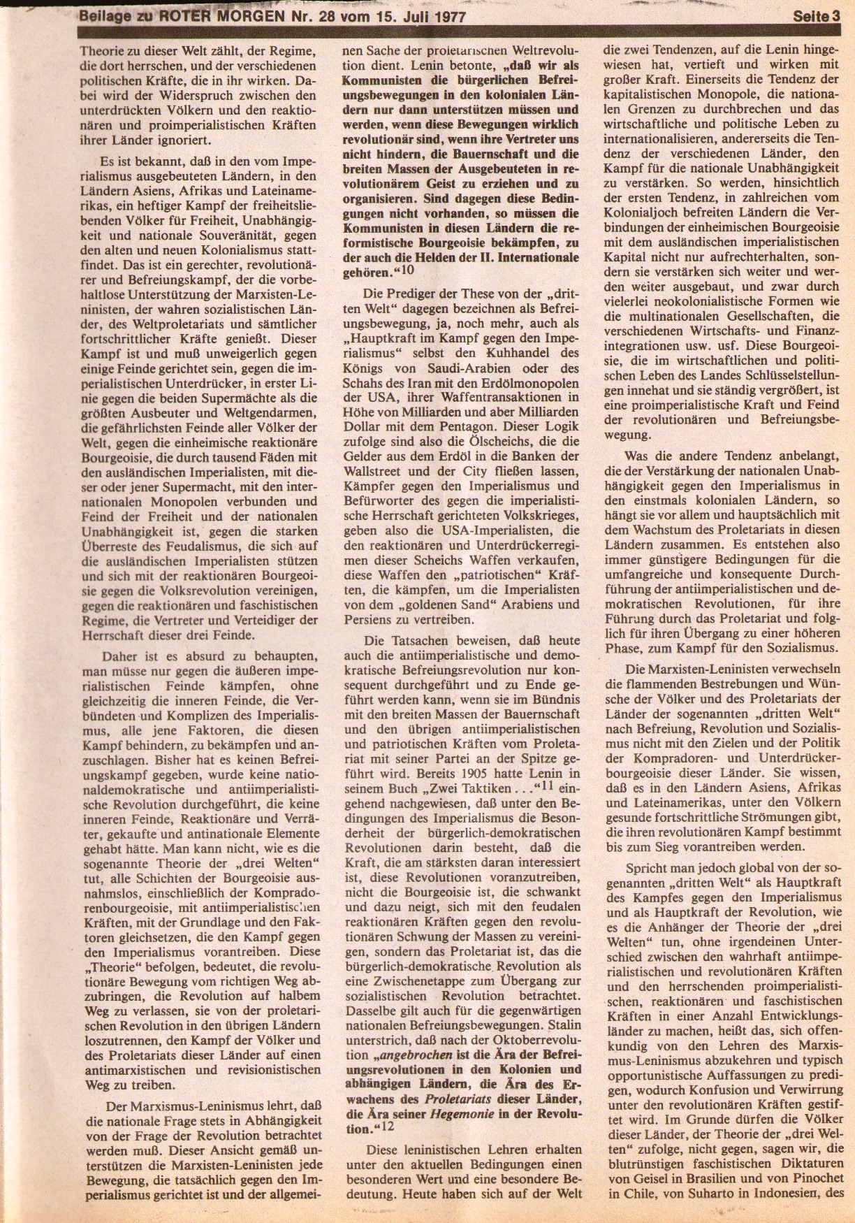 Roter Morgen, 11. Jg., 15. Juli 1977, Nr. 28, Beilage, Seite 3