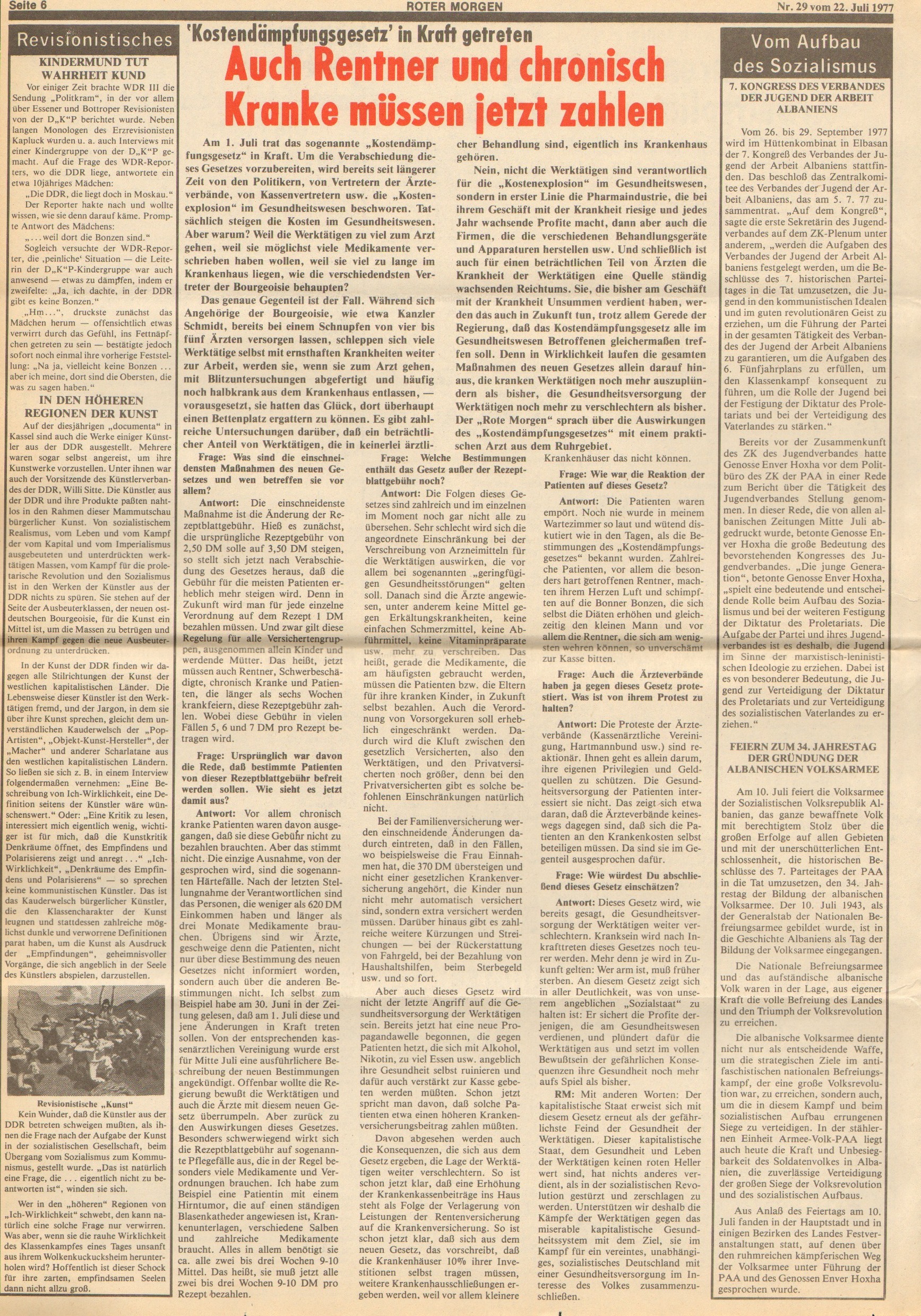 Roter Morgen, 11. Jg., 22. Juli 1977, Nr. 29, Seite 6
