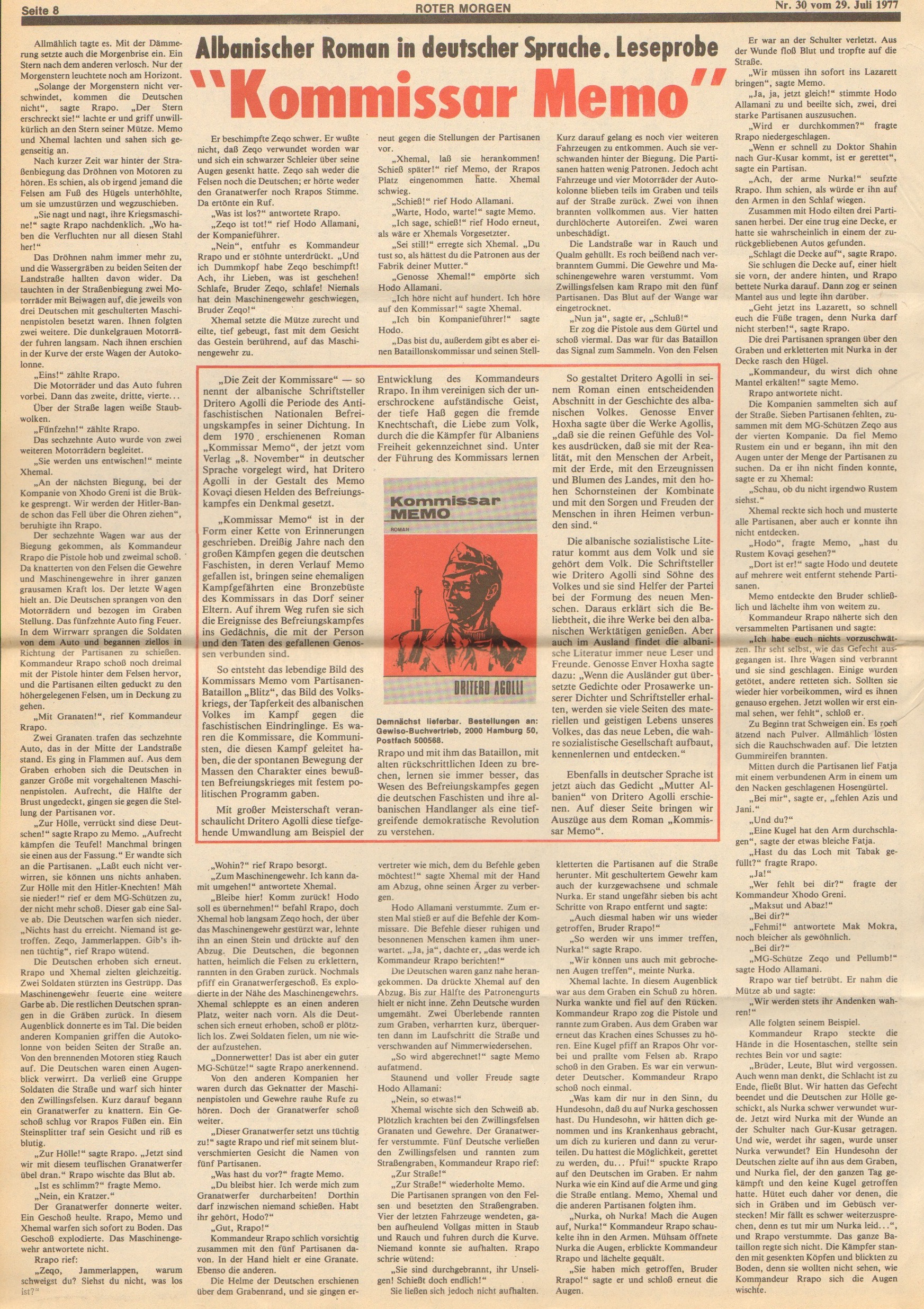 Roter Morgen, 11. Jg., 29. Juli 1977, Nr. 30, Seite 8