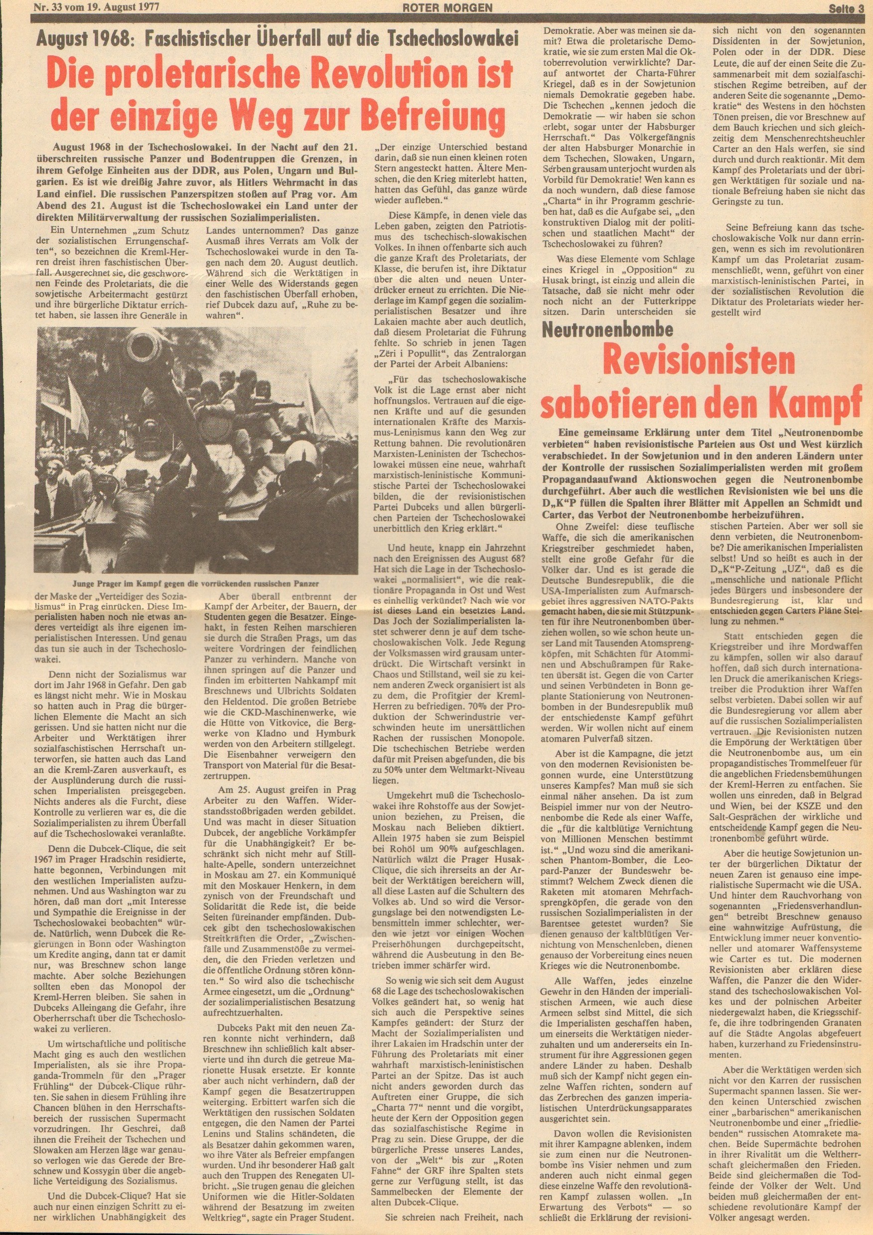 Roter Morgen, 11. Jg., 19. August 1977, Nr. 33, Seite 3