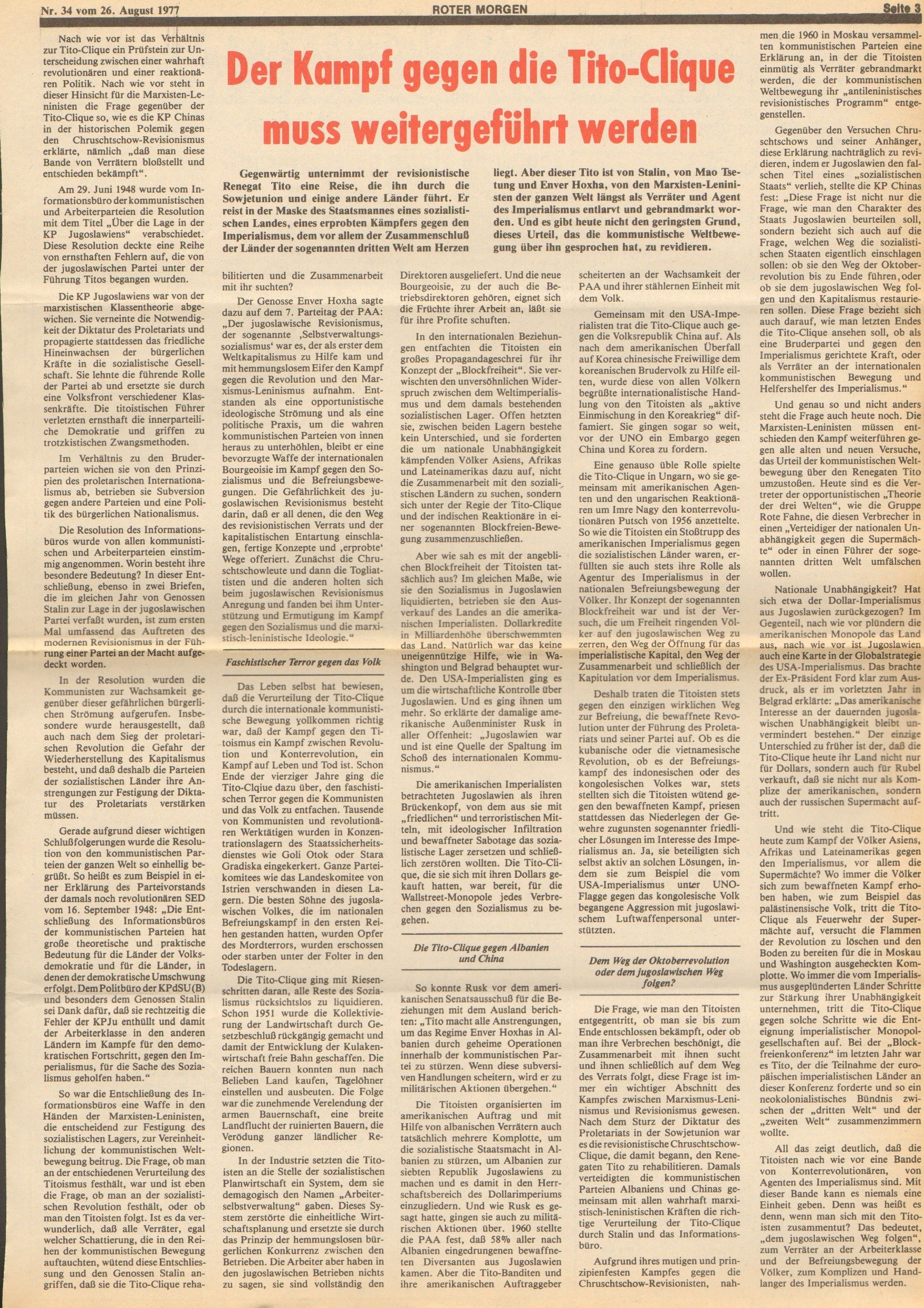 Roter Morgen, 11. Jg., 26. August 1977, Nr. 34, Seite 3