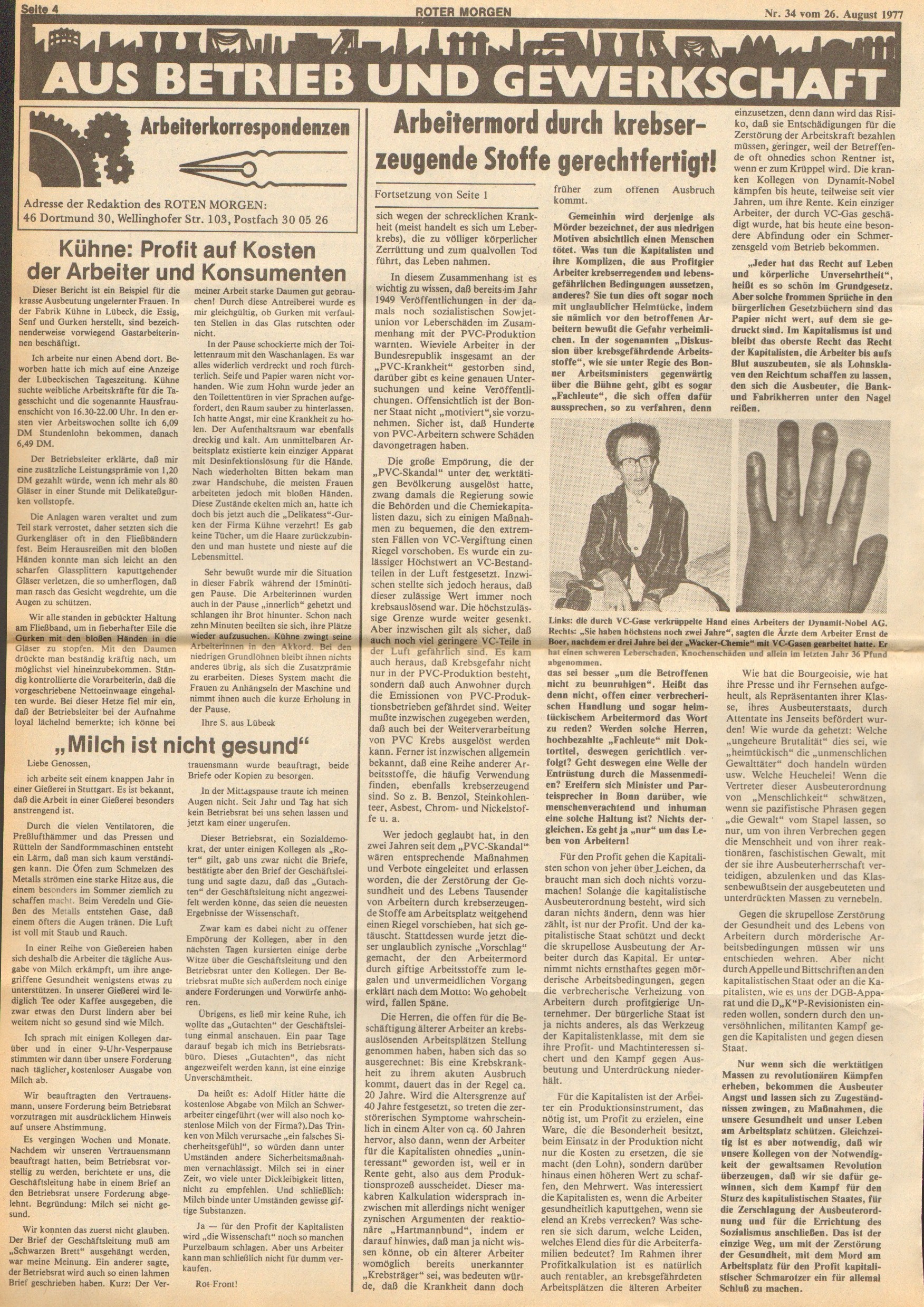 Roter Morgen, 11. Jg., 26. August 1977, Nr. 34, Seite 4