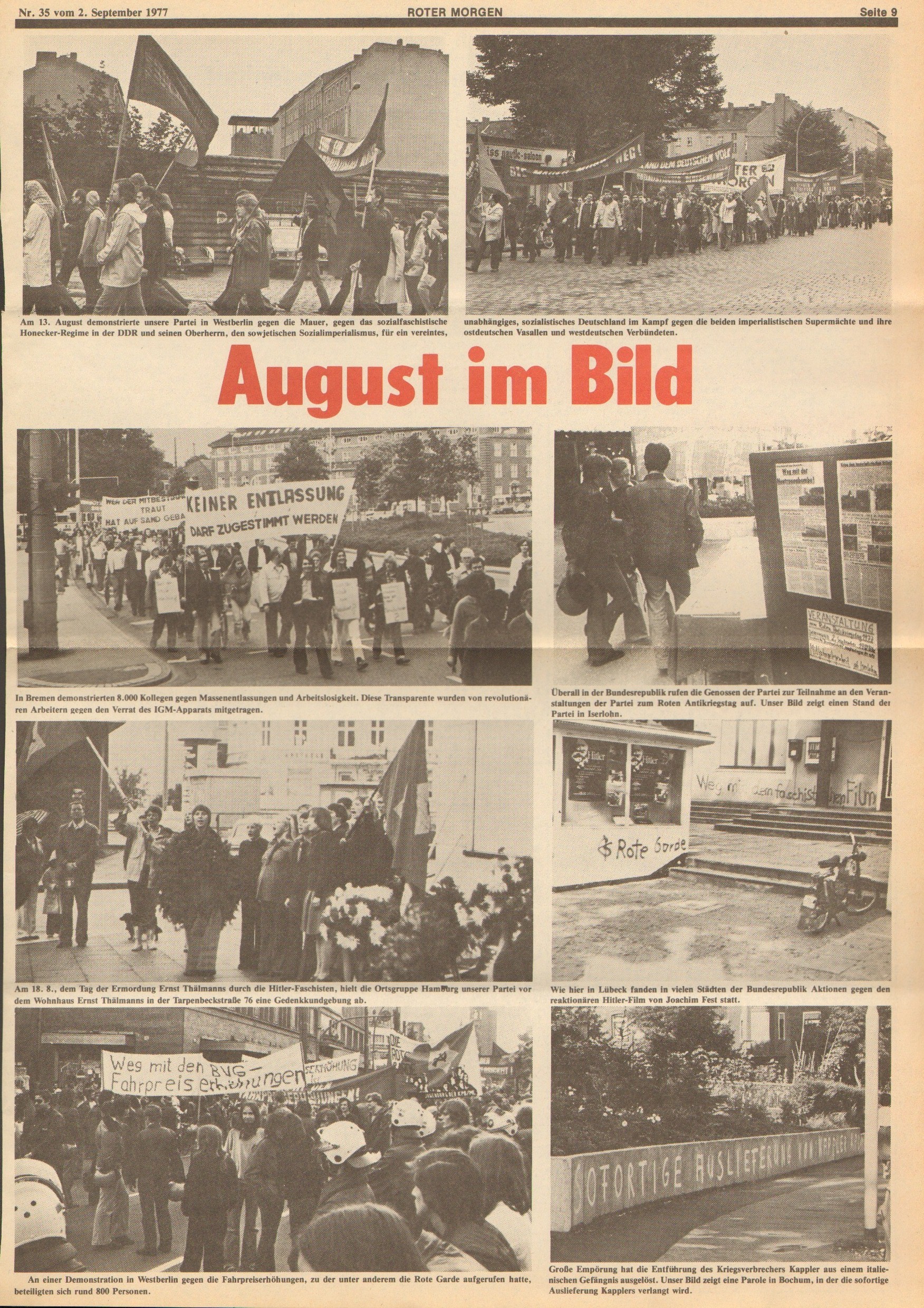 Roter Morgen, 11. Jg., 2. September 1977, Nr. 35, Seite 9